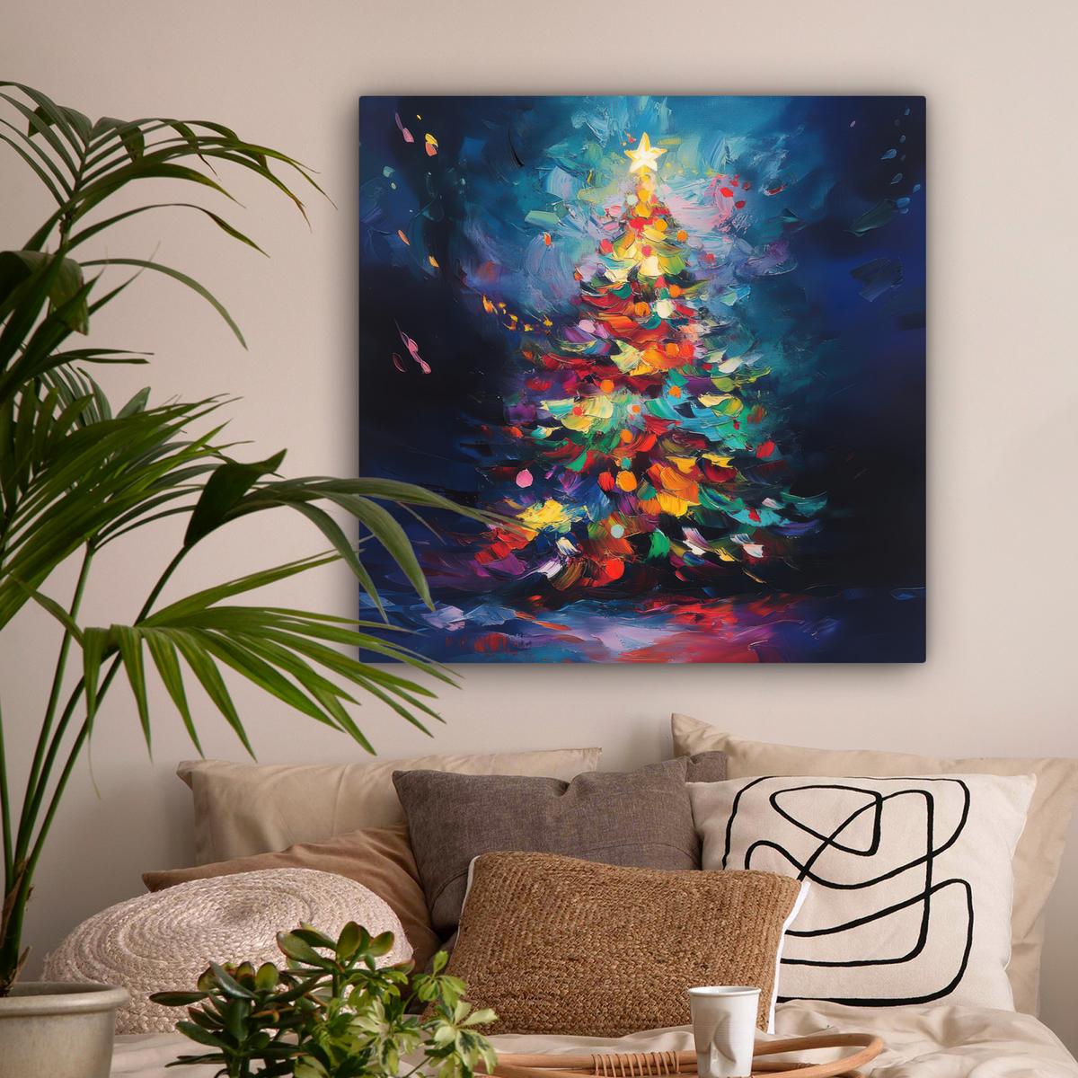 LEINWANDBILD Weihnachtsbaum - Weihnachten - Abstrakt - Farbenfroh Deko Groß 90x90 cm - Multicolor, Textil (90/90cm) - MuchoWow