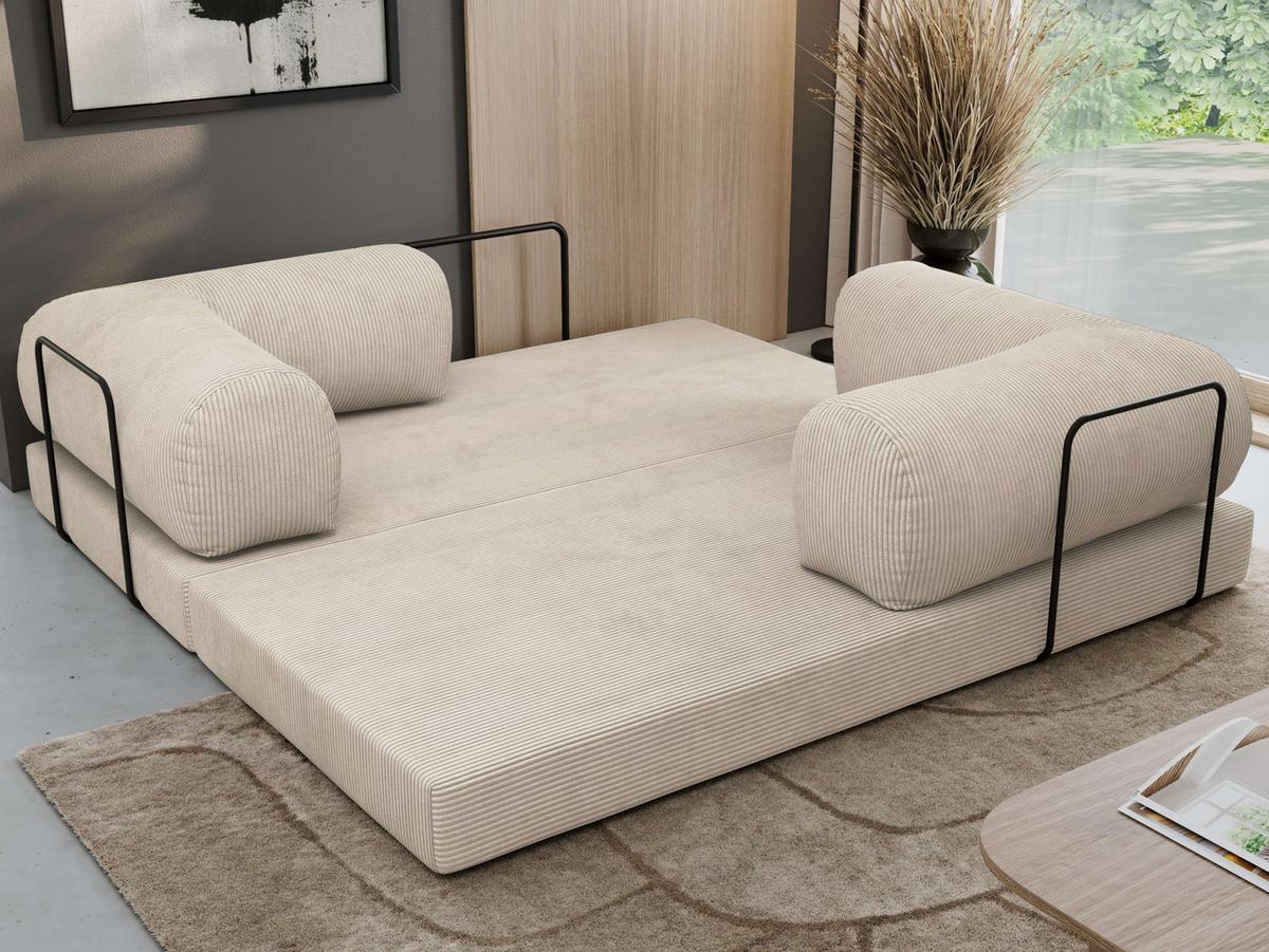 3-SITZER SOFA ORSETTO - Creme Cord - Creme/Schwarz, Textil/Metall (200/70/100cm) - MKS