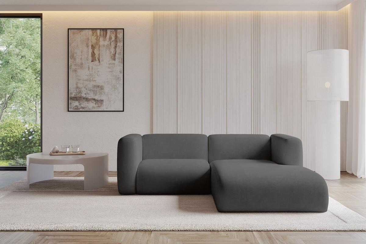 ECKSOFA Ottomane Rechts MIRA-L1 227x179x89 Dunkelgrau Velours - Dunkelgrau/Schwarz, Holzwerkstoff/Kunststoff (227/179cm) - ALTDECOR