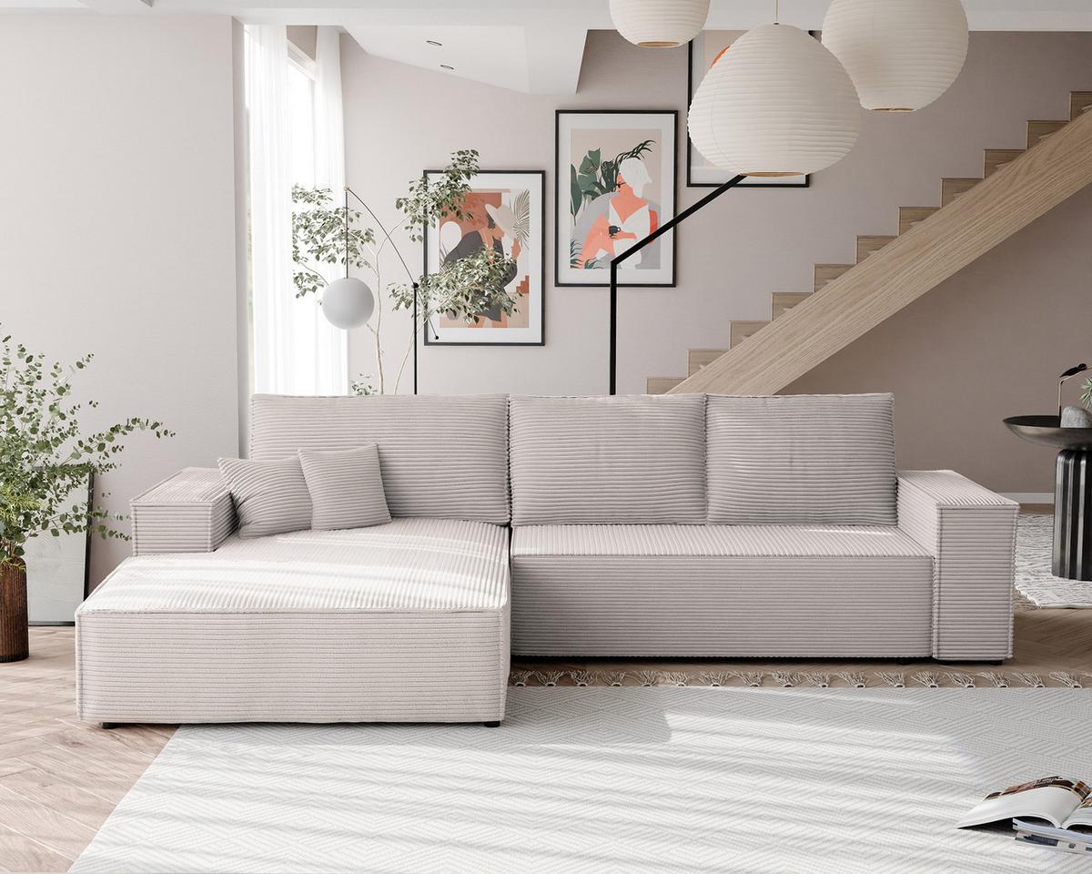 ECKSOFA NOVA Links mit Schlaffunktion und Bettkasten Creme - Creme, Kunststoff/Textil (294/185cm) - Idohome