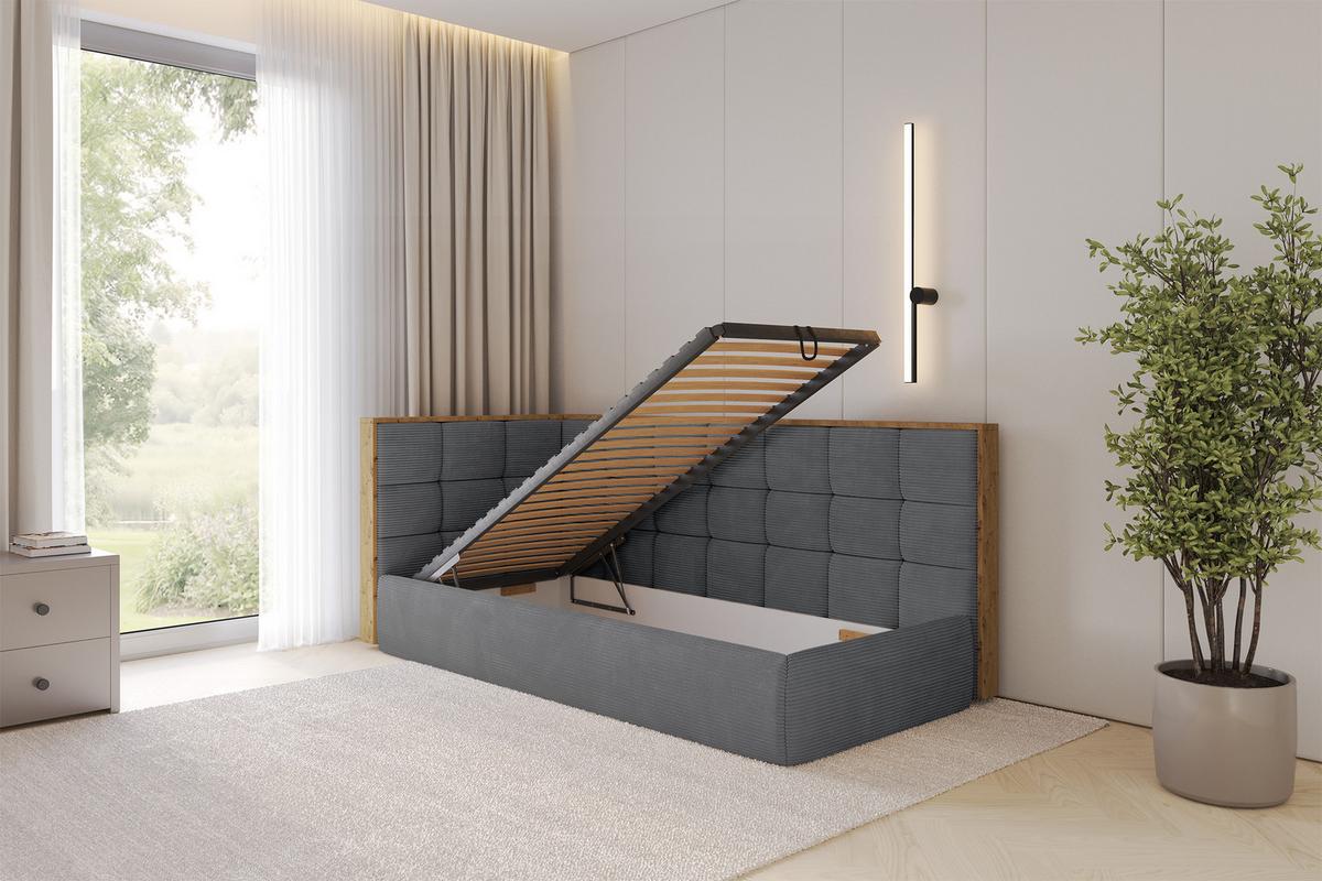 EINZELLBETT Jugendbett mit Bettkasten, Rechts - SOVY 90x200 Dunkelgrau - Schieferfarben, Holzwerkstoff/Textil (90/200cm) - ALTDECOR