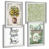 BILDER SET 4er Set - 50x50 cm & 40x60 cm Silberner Rahmen - Grüne Blätter exotischer Pflanzen - Silberfarben, Kunststoff (50/50cm) - TULUP