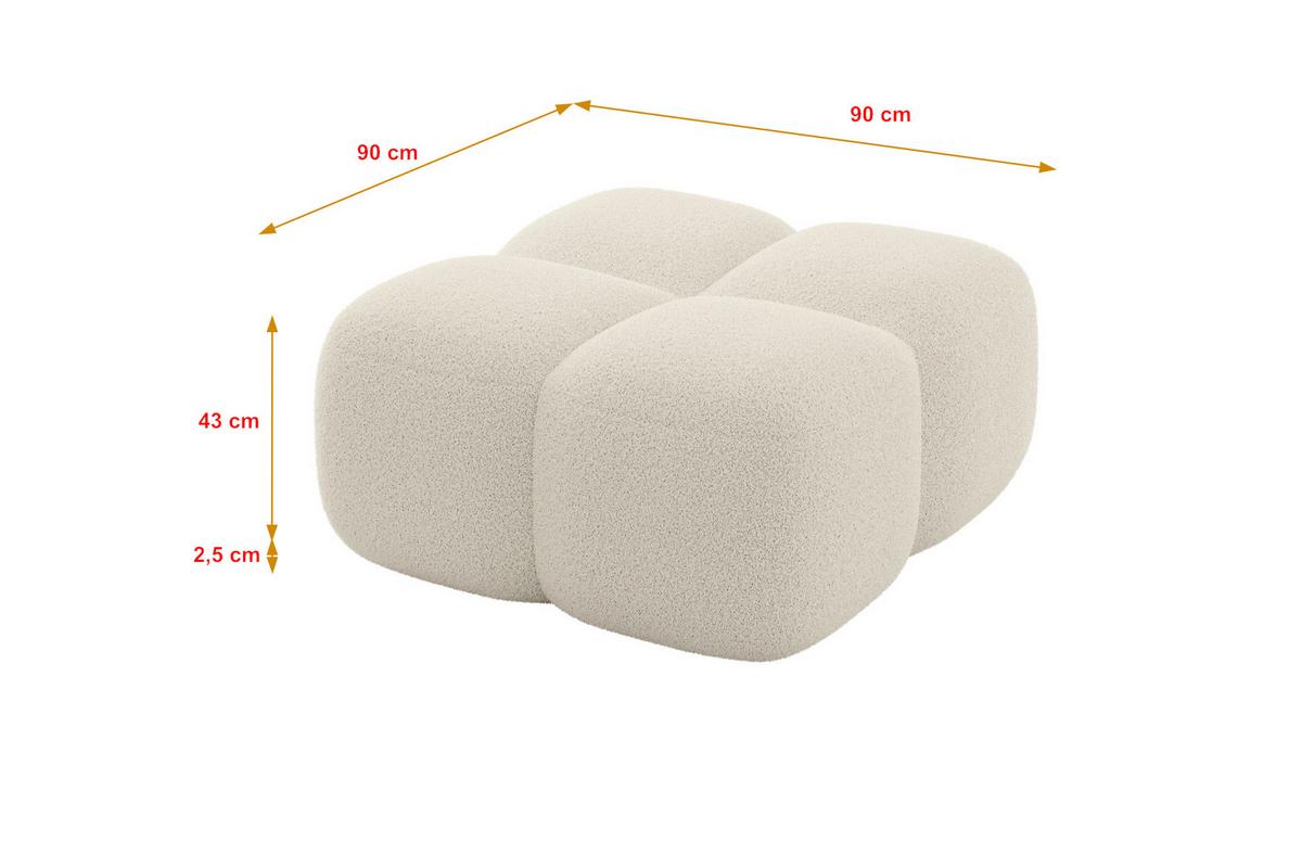 POUF Miko-Puf 90x90x45 cm Beige Bouclé Modular Sitzhocker - Sandfarben/Schwarz, Holzwerkstoff/Kunststoff (90/43/90cm) - ALTDECOR