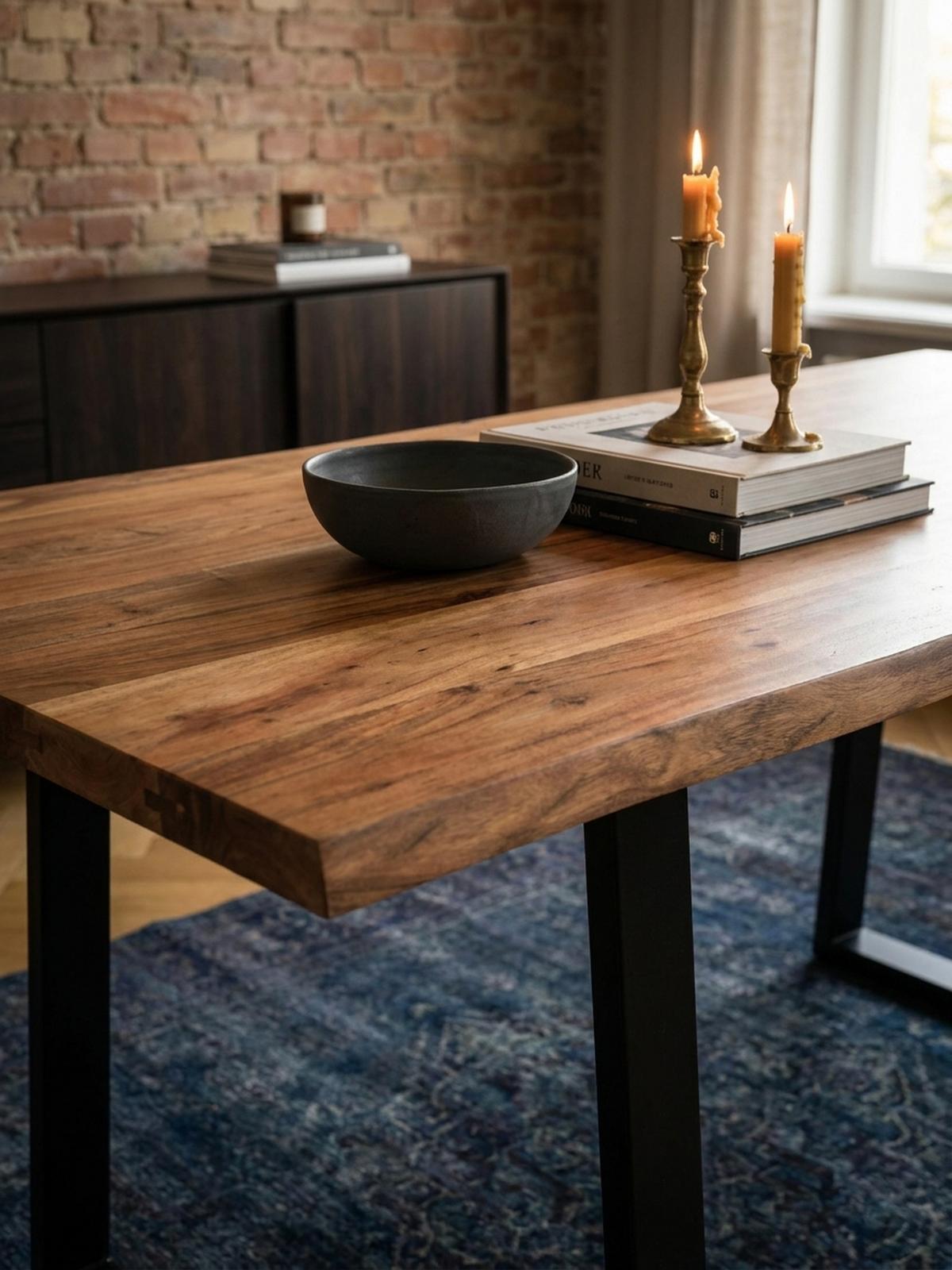 ESSTISCH Massivholz Baumkante Schwarz Metall Handgefertigt TARN, Goldbraun-Schwarz 200x100x76 cm - Schwarz/Braun, Holz (100/200/76cm) - KADIMA DESIGN