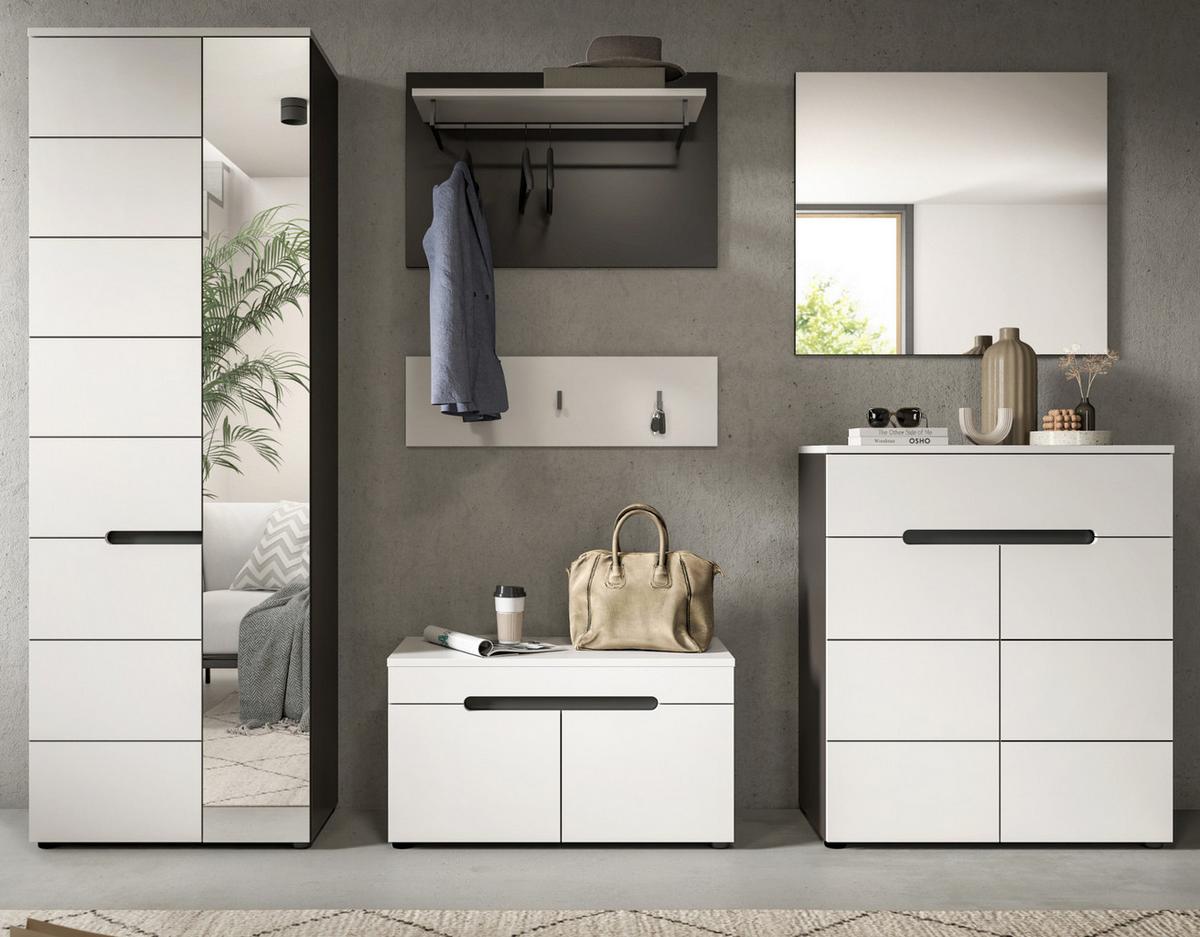 GARDEROBEN-SET 6-teilig in weiß, grau 255 cm, Komplettset mit Soft-Close, Cooper - Schwarz/Weiß, Glas/Holzwerkstoff (255/190/37cm) - Inn.Furn