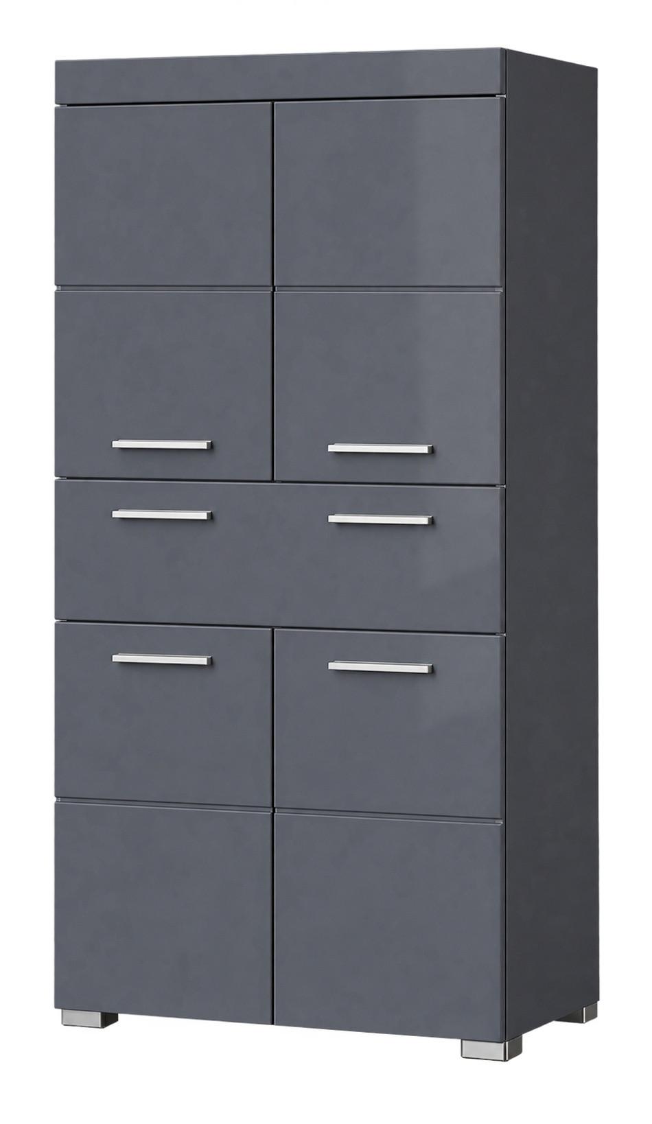 MIDISCHRANK grau Hochglanz 73 x 132 cm, Badschrank mit viel Stauraum - Grau, Holzwerkstoff/Kunststoff (73/132/31cm) - Top.Furn