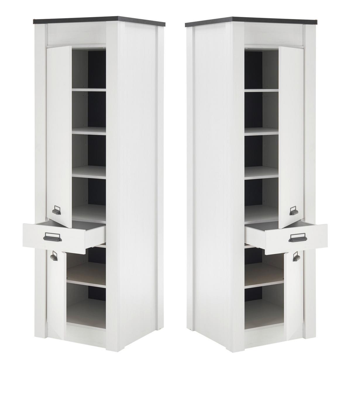 KÜCHE-HOCHSCHRANK weiß Pinie, anthrazit Landhaus 62 x 200 cm, Küchenschrank mit Soft-Close - Anthrazit/Schwarz, Holzwerkstoff/Metall (62/201/64cm) - Furn.Design