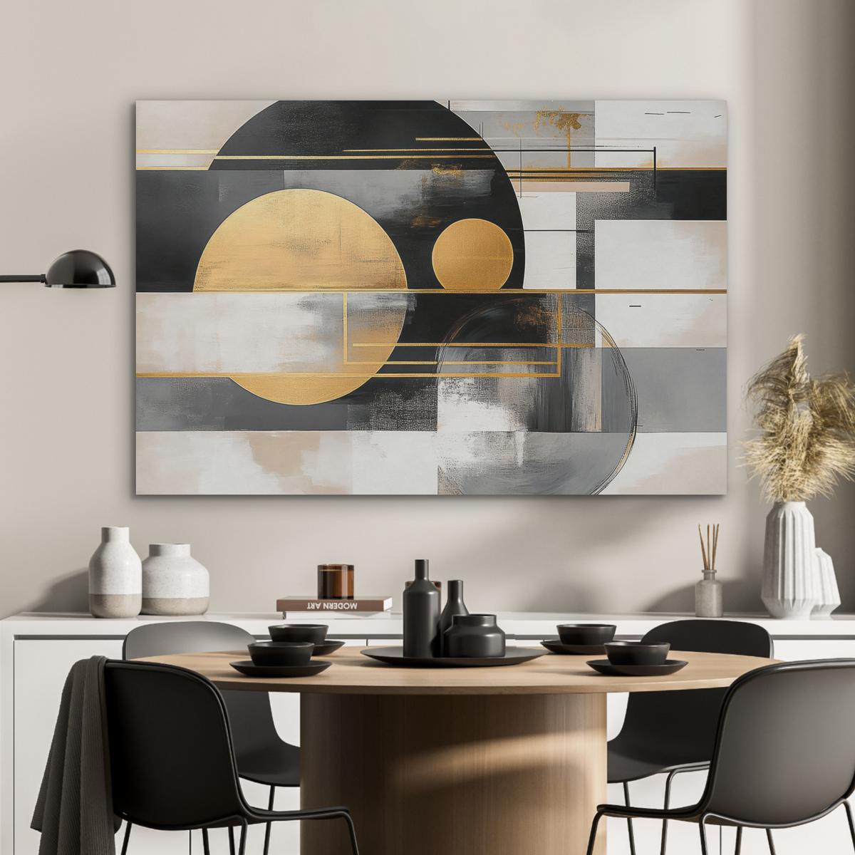 AKUSTIKBILD Abstrakt - Gold - Silber - Formen - Ästhetisch - Modern Akustikpaneele 90x60 cm - Goldfarben, Kunststoff (90/60/0.9cm) - MuchoWow