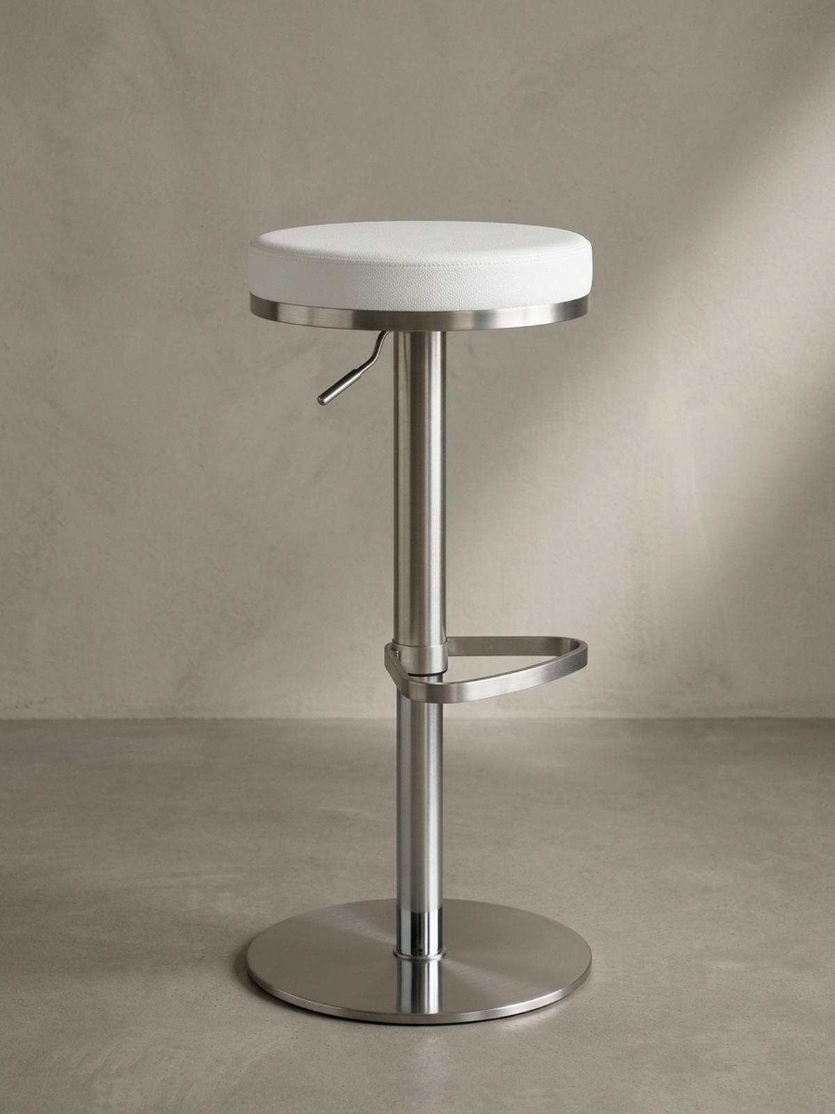 BARHOCKER Höhenverstellbar Gepolstert Triangel-Fußablage ELBE, Weiß 38x38x82 cm - Silberfarben/Weiß, Kunststoff/Textil (38/82/38cm) - KADIMA DESIGN