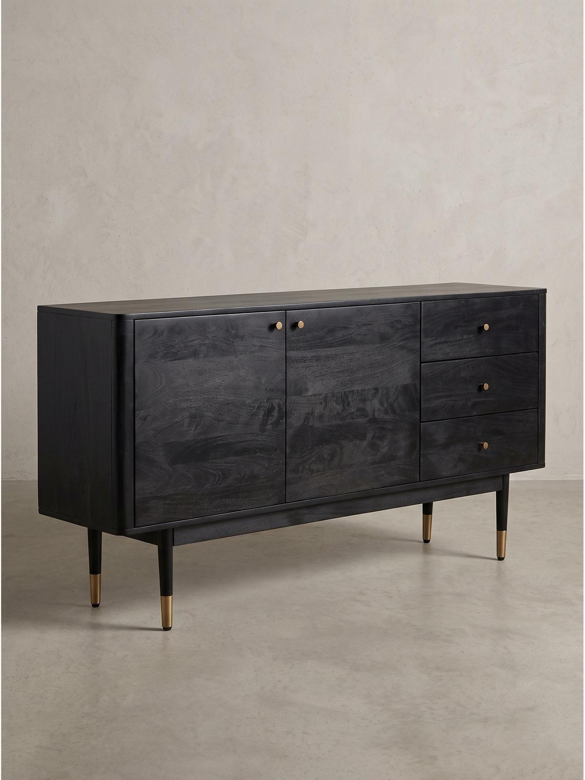 KOMMODE PANAREA, Akazie Massivholz, mit Stauraum, Schwarz, 160 x 42 x 81 cm - Schwarz, Holz/Metall (160/81/42cm) - KADIMA DESIGN