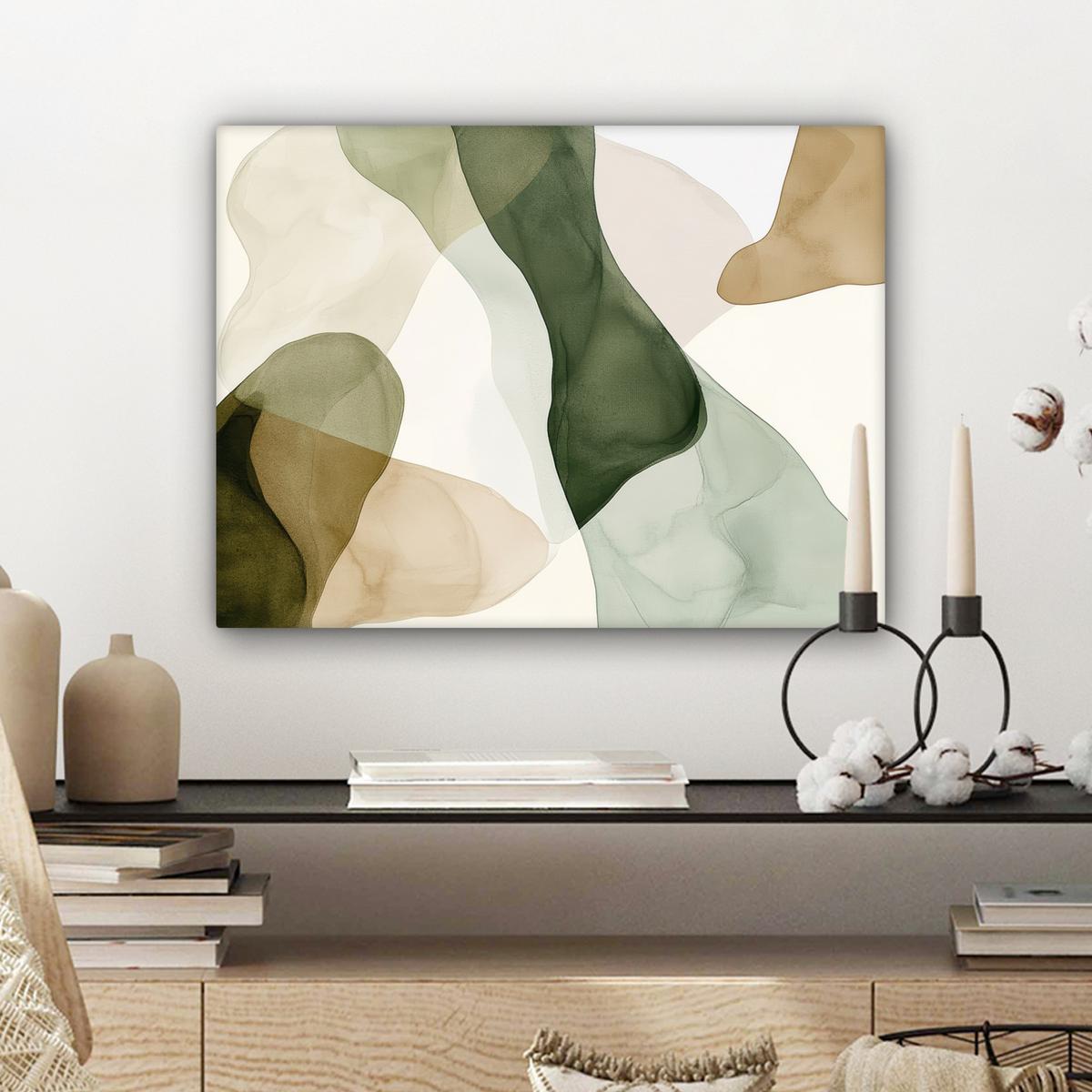 LEINWANDBILD Japandi - Abstrakt - Grün Wandbild 40x30 cm - Salbeigrün, Textil (40/30cm) - MuchoWow