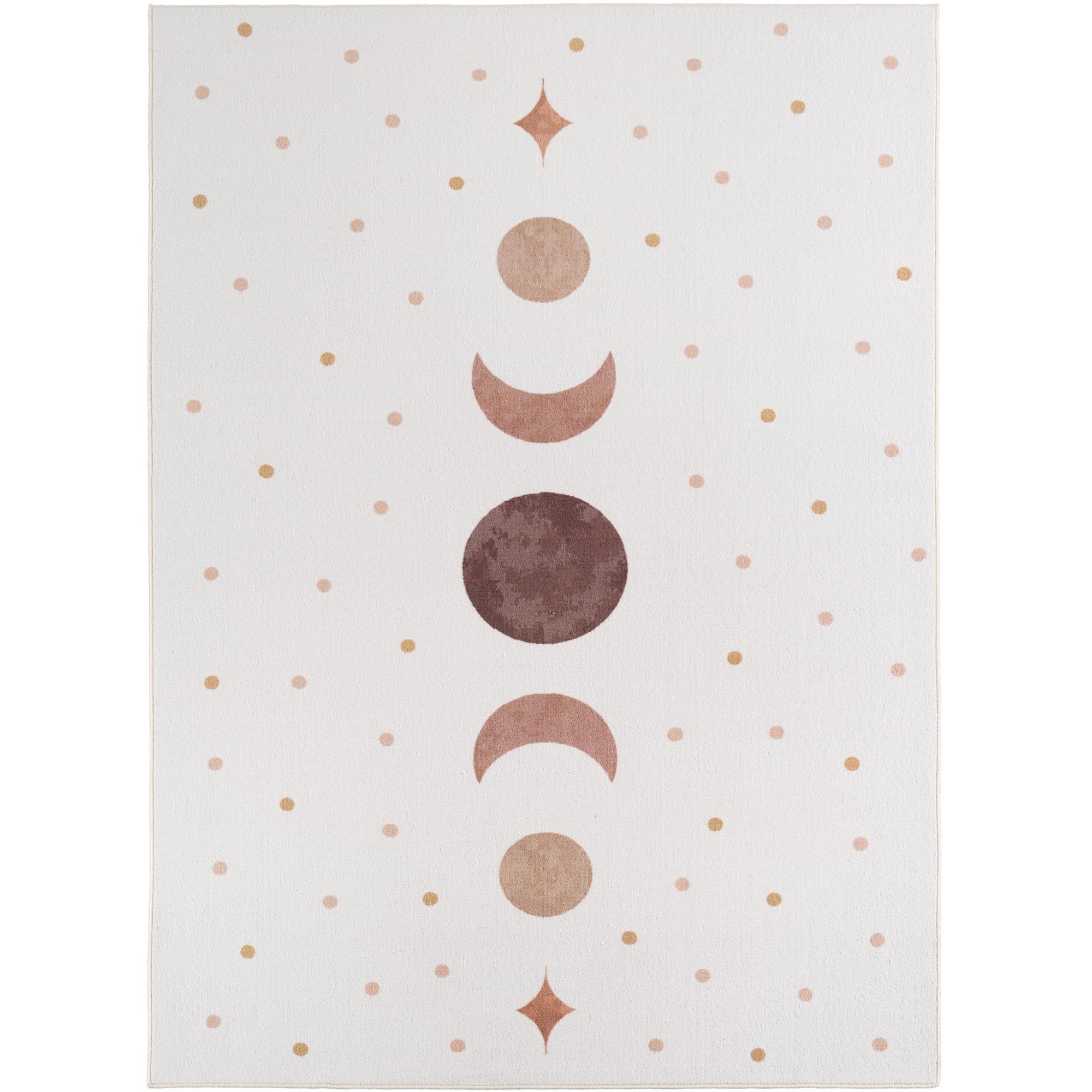 TEPPICH Kurzflor Waschbar TINO in Creme, mit Mondphasen-Motiv, 140 x 200 cm - Beige, Textil (200/140cm) - KADIMA DESIGN