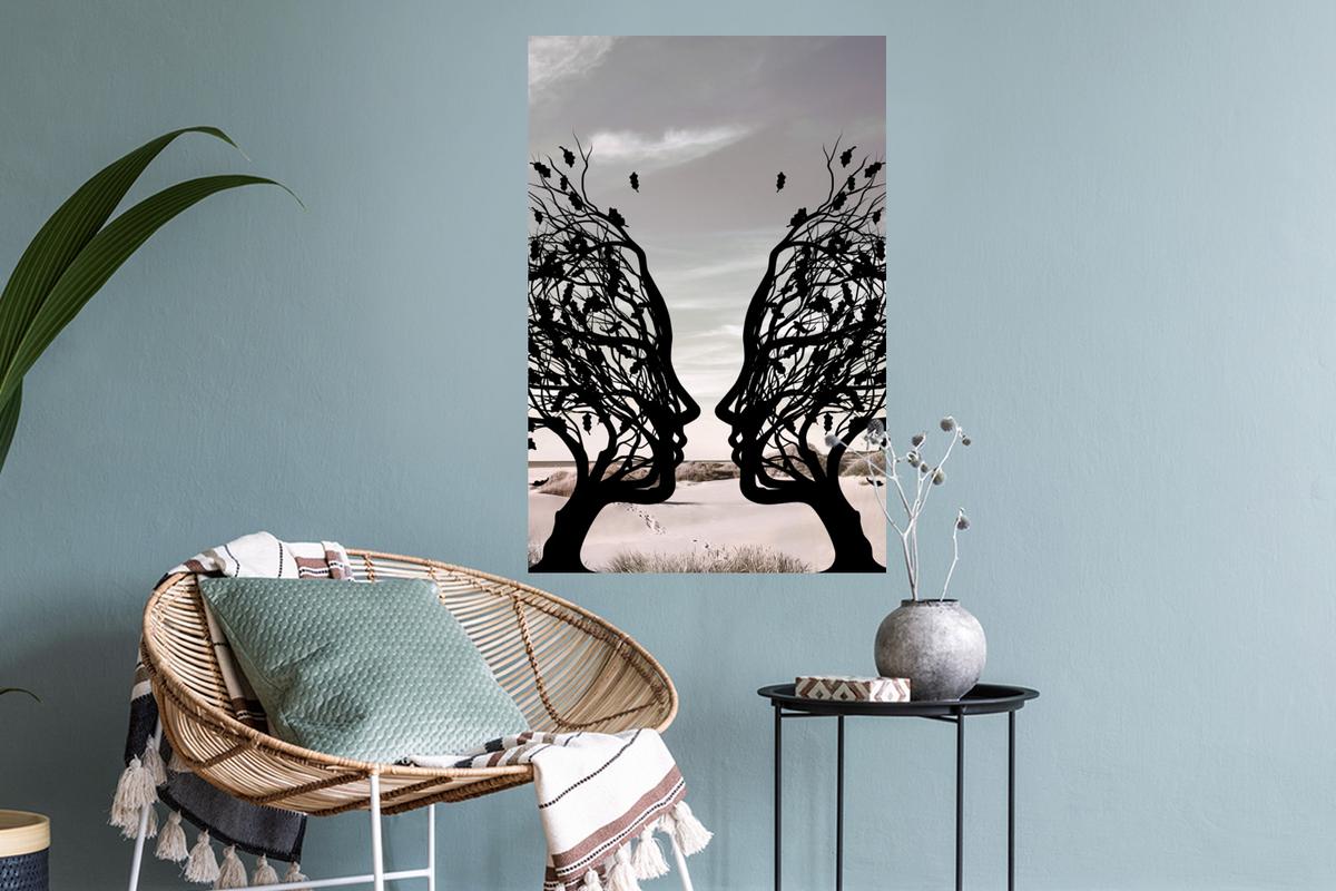 WANDTATTOO Strand - Meer - Menschen - Baum - Moderne Kunst Wandbild 40x60 cm - Hellgrau, Kunststoff (40/60/0.1cm) - MuchoWow
