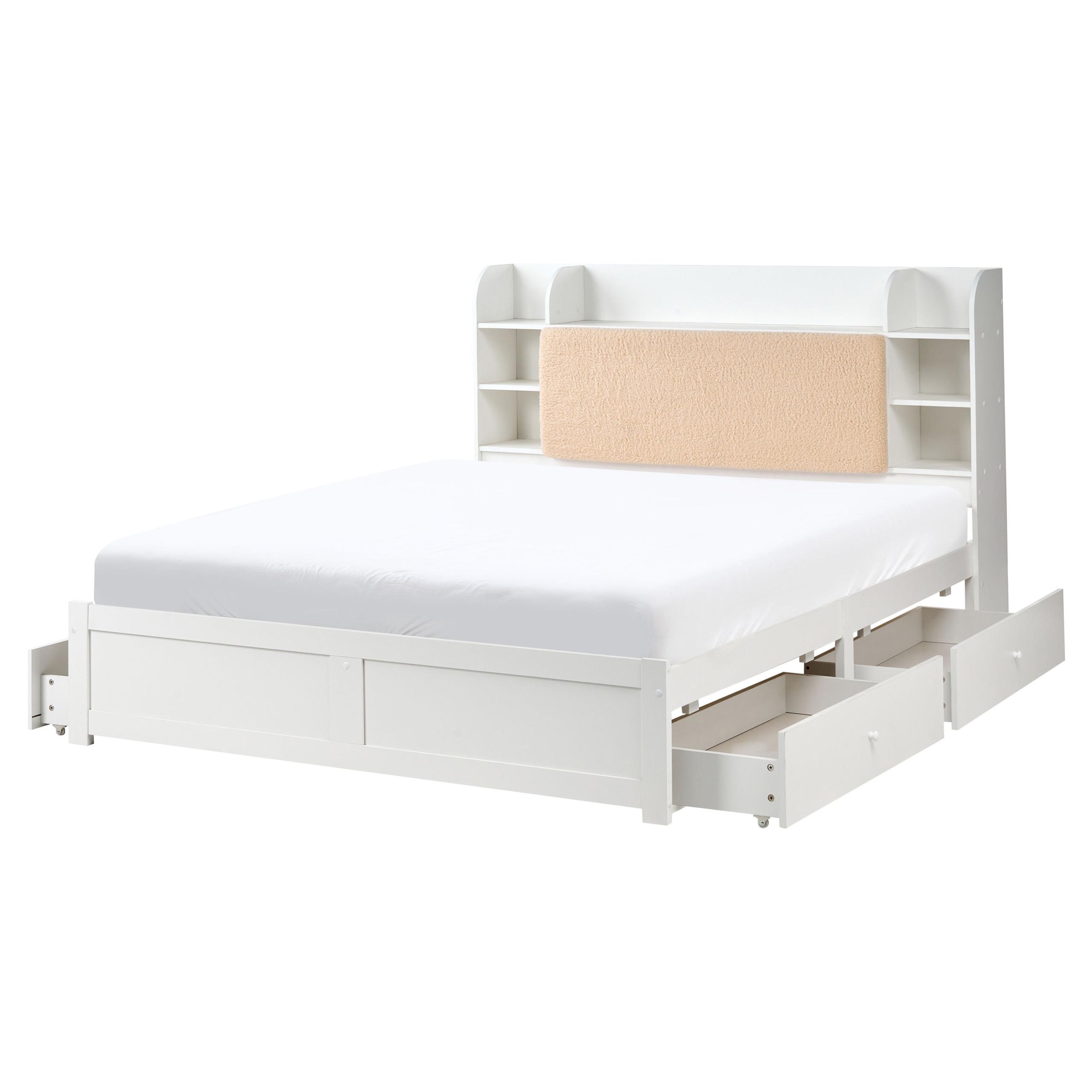 BETT mit Schubladen 160/200 cm MDF-Platte Weiß Bizou - Weiß, Holzwerkstoff (160/200cm) - Beliani