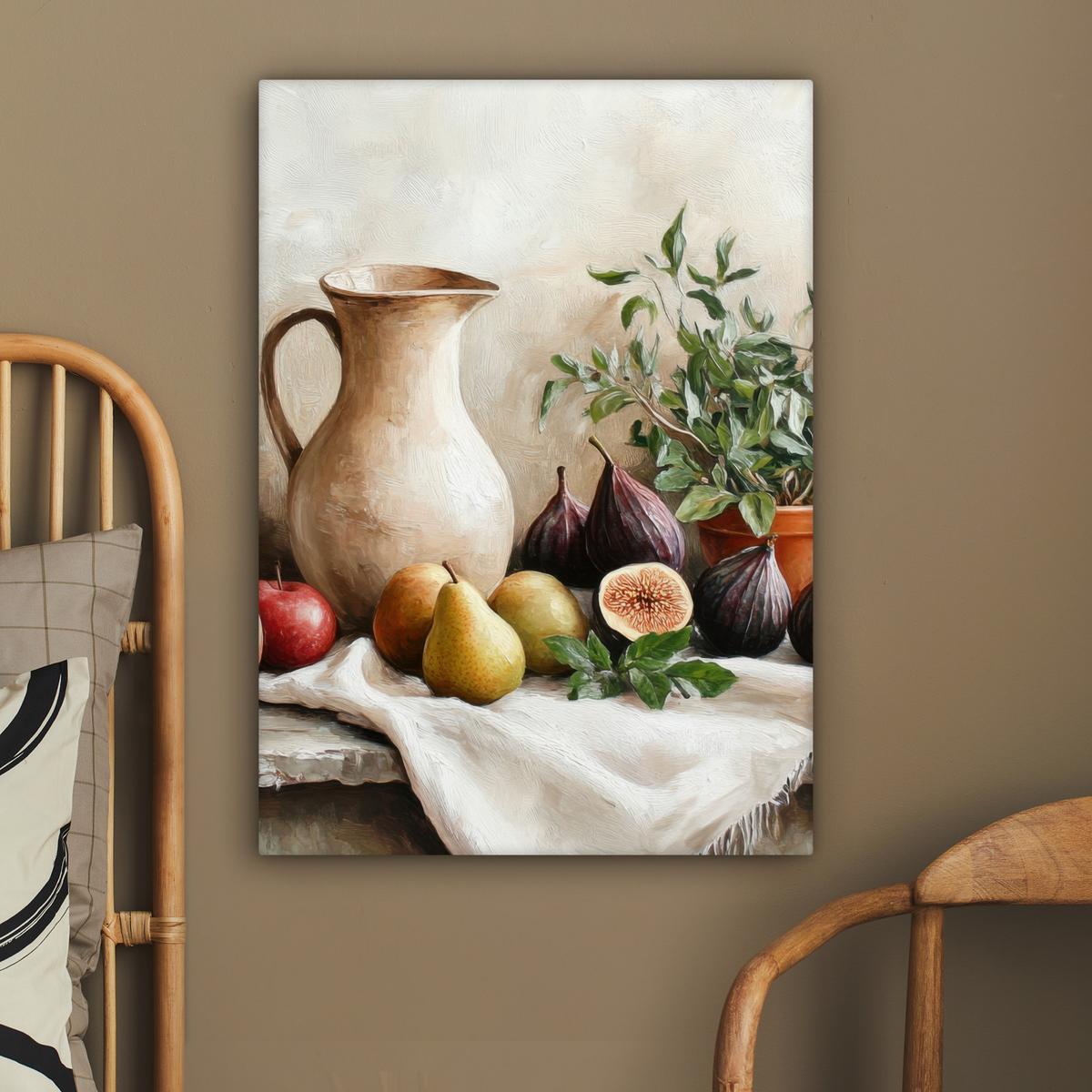 LEINWANDBILD Obst - Kräuter - Ländlich Wandbild Wohnzimmer 60x80 cm - Naturfarben, Textil (60/80cm) - MuchoWow