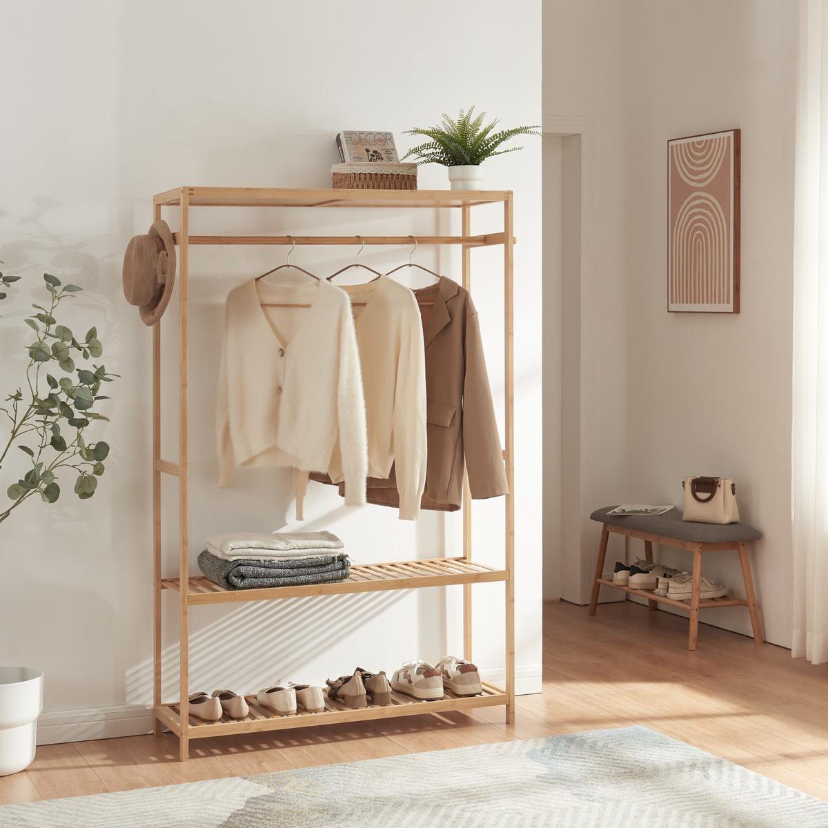 GARDEROBENSTÄNDER Herøy - Naturfarben, Naturmaterialien (100/165/35cm) - [en.casa]