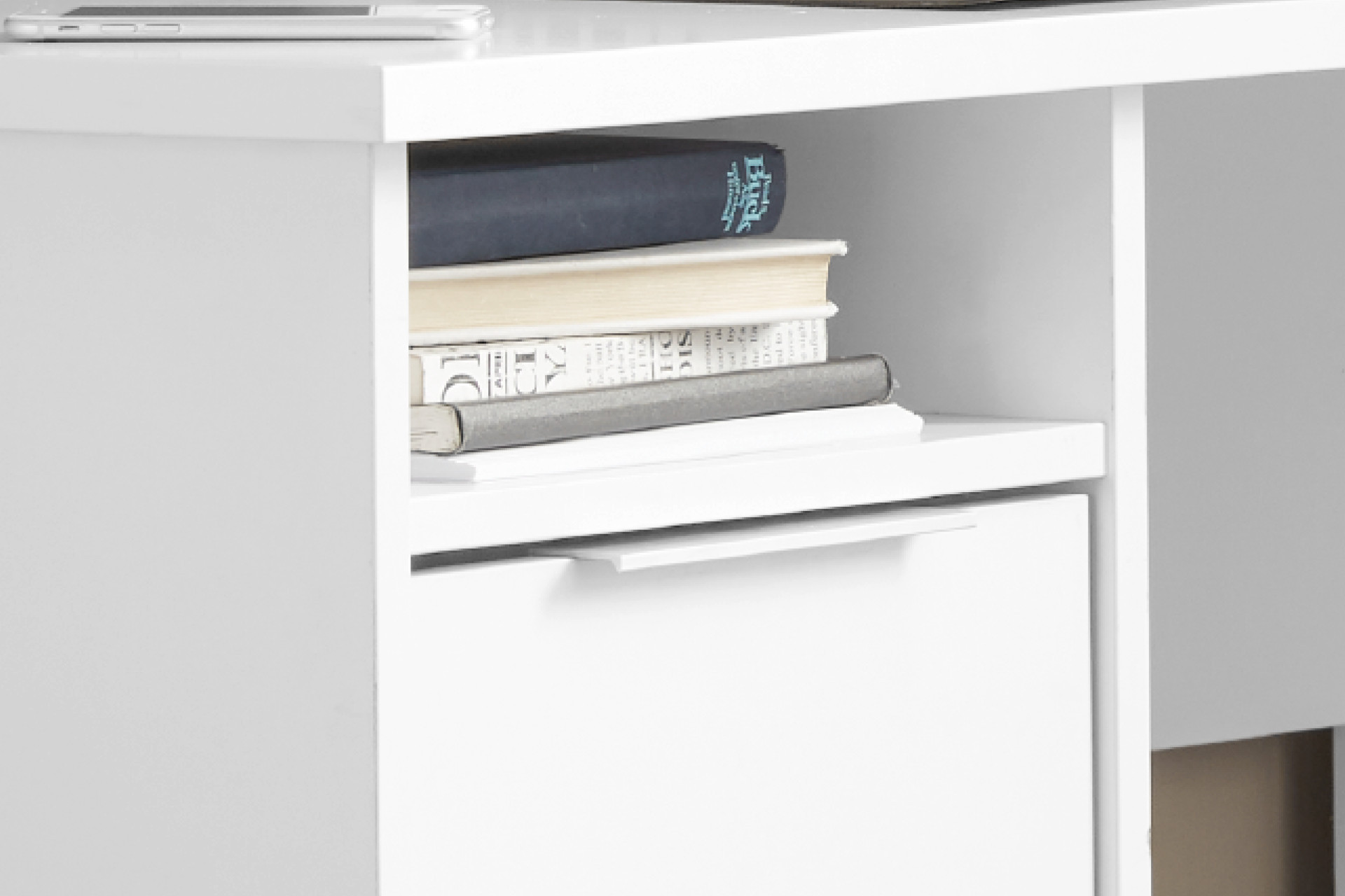 Schreibtisch weiß Ablagefach 2 Schubladen