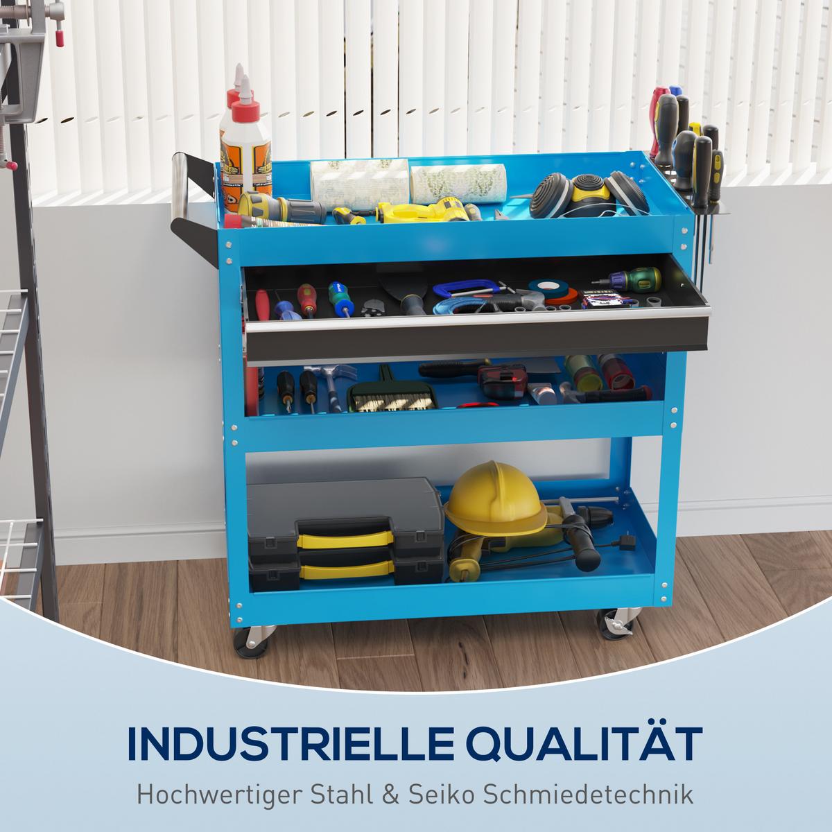 WERKZEUGWAGEN mit 3 Etagen Blau - Blau, Metall (35/76/82cm) - HOMCOM