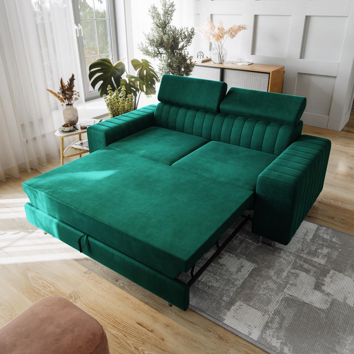 BETTSOFA SOLAN Grün Velours-Stoff mit Schlaffunktion - Grün, Holz/Textil (194/88/90cm) - MASSENO