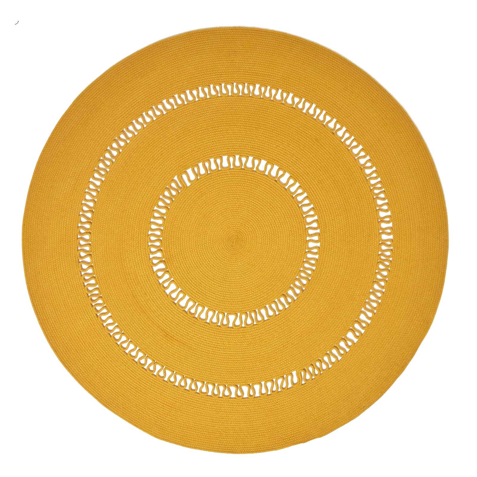 TEPPICH geflochten rund mit Häkel-Muster 150 cm - Currygelb, Textil (150/150cm) - Homescapes
