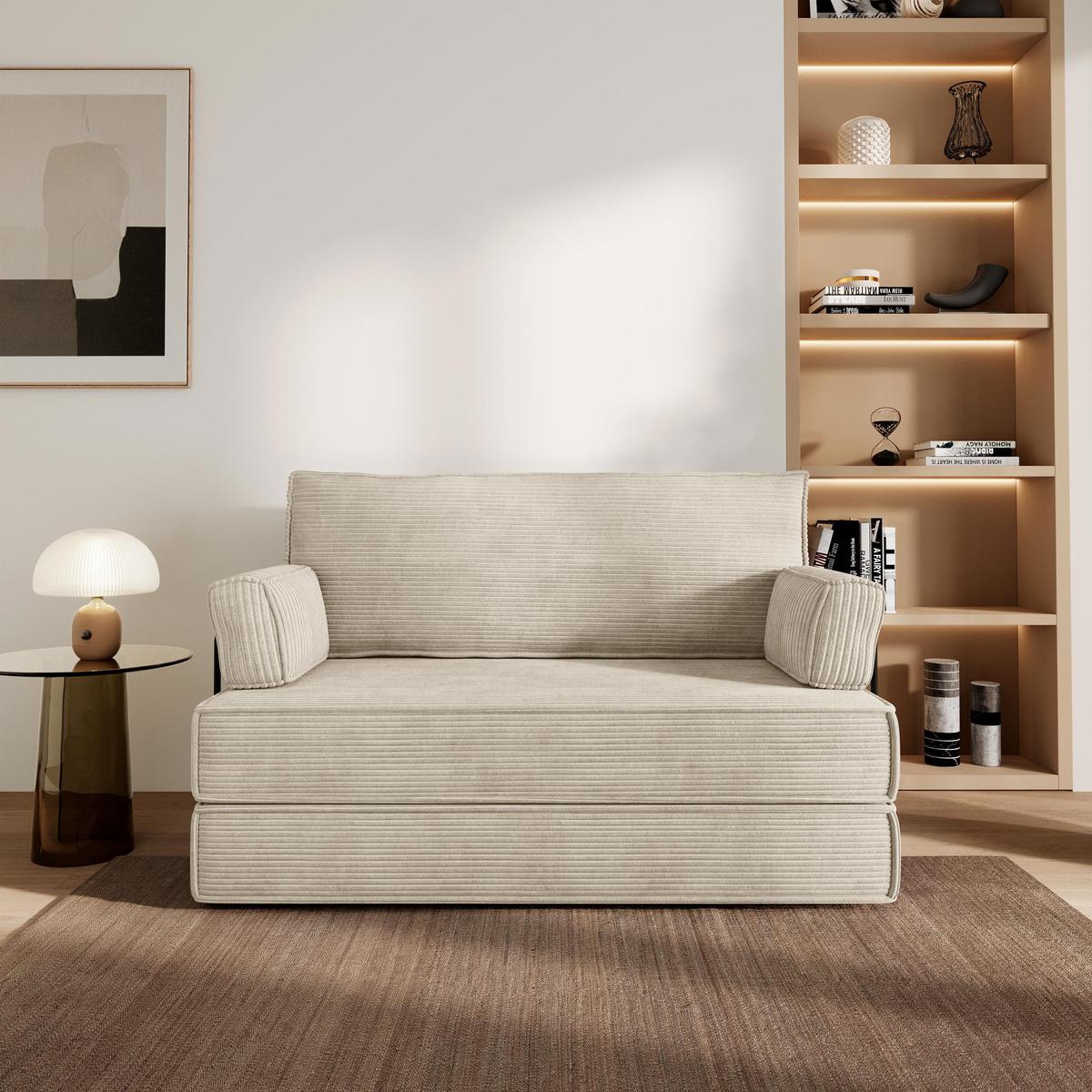 BETTSOFA LADIA aus Schaumstoff Cordstoff Creme Schlaffunktion - Creme, Textil (140/86/60cm) - MASSENO