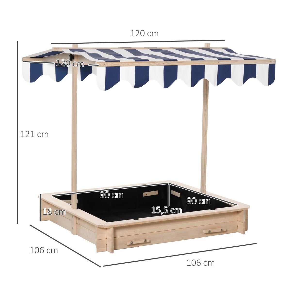 SANDKASTEN mit Dach abnehmbar Rücklehnen Tannenholz 3-7 Jahren Natur - Naturfarben, Holz (106/106/115cm) - Outsunny