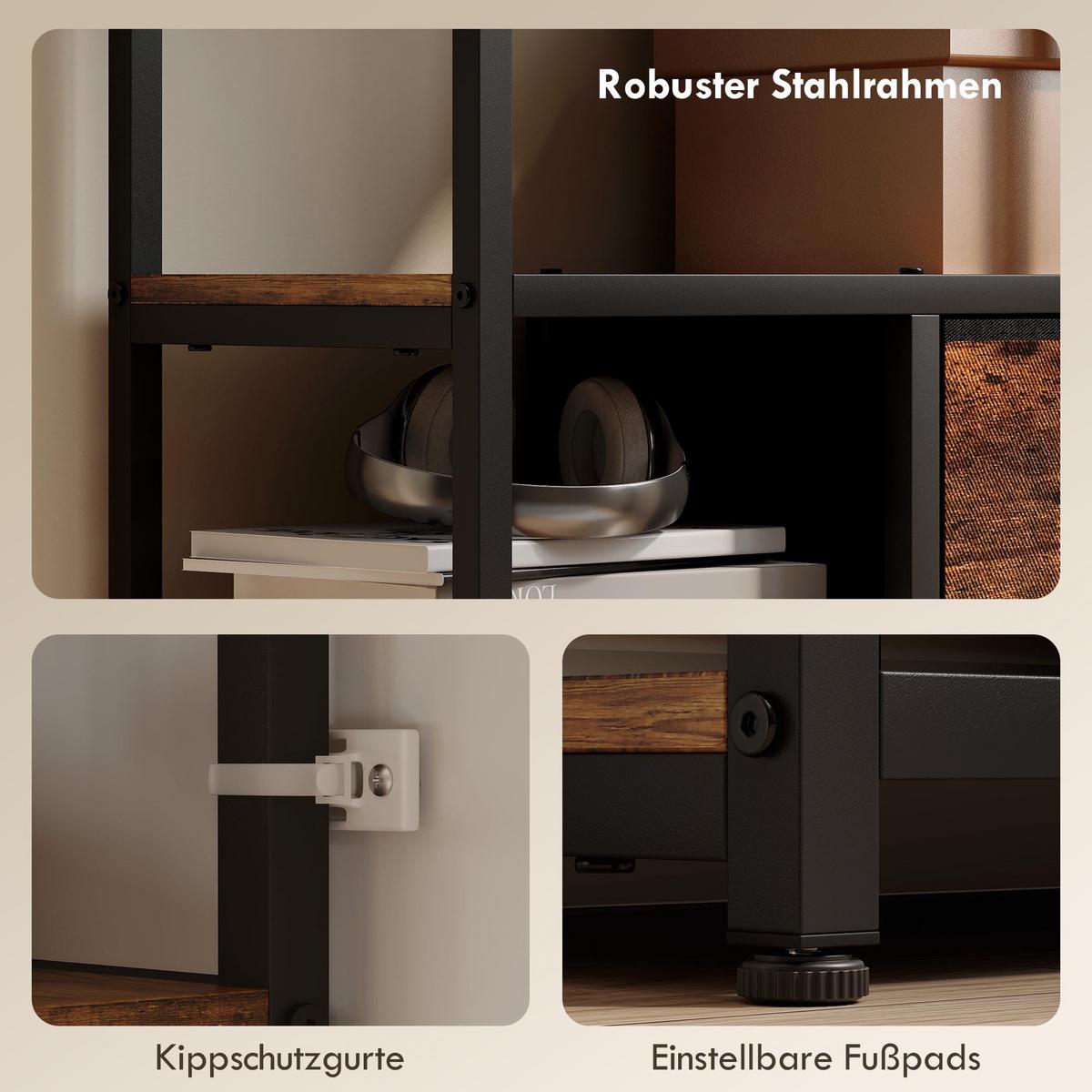 STANDREGAL mit 2 Stoffschubladen 9 offenen Fächern Braun - Dunkelbraun/Schwarz, Holzwerkstoff/Metall (30/150/72.5cm) - HOMCOM
