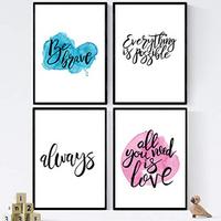 POSTER Set mit 4 glücklich und bunt ‚Immer‘ A4 Schwarzer Rahmen - Schwarz, Papier (29.7/3cm) - Nacnic