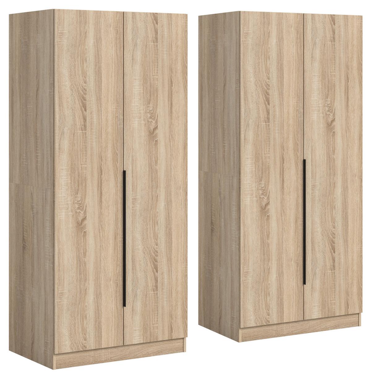 KLEIDERSCHRANK Eiche Sonoma 4-türig 160 x 181 cm, Drehtürenschrank mit Kleiderstange - Eichefarben/Schwarz, Holzwerkstoff/Kunststoff (160/181/52cm) - Inn.Furn