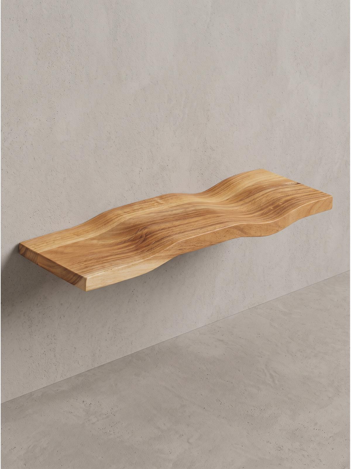 WANDREGAL LEVANTO, Akazie Massivholz, handgefertigt, 40 x 20 x 2,5 cm - Akaziefarben, Holz (40/2.5/20cm) - KADIMA DESIGN