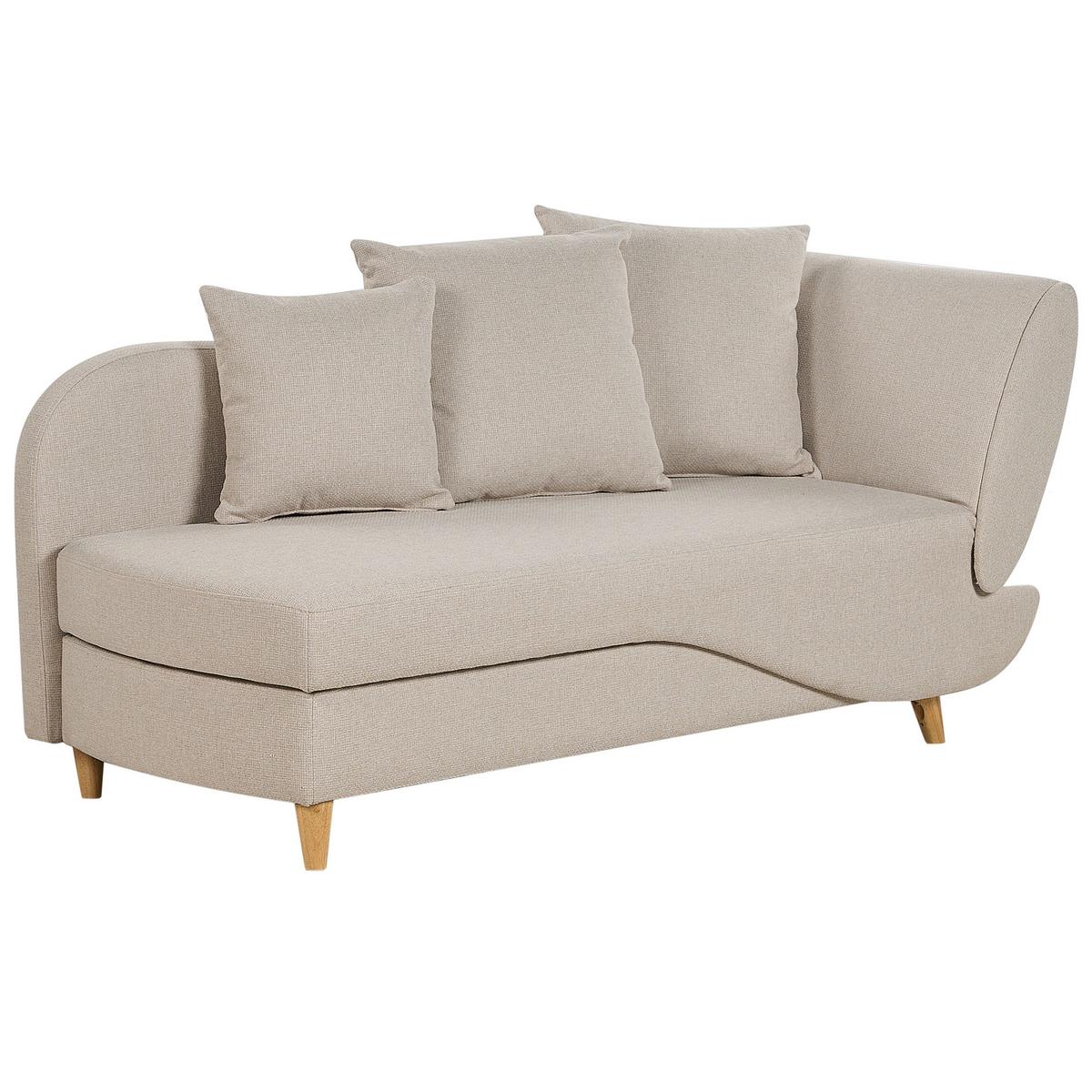 CHAISELONGUE Leinenoptik beige mit Bettkasten rechtsseitig Meri - Hellbraun/Beige, Textil (156/73/69cm) - Beliani