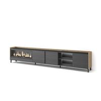 LOWBOARD, Schwarz und Eiche, 315/35/61cm, Kamin mit Feuereffekt XXL - Schwarz, Holzwerkstoff (315/61/35cm) - Skraut Home