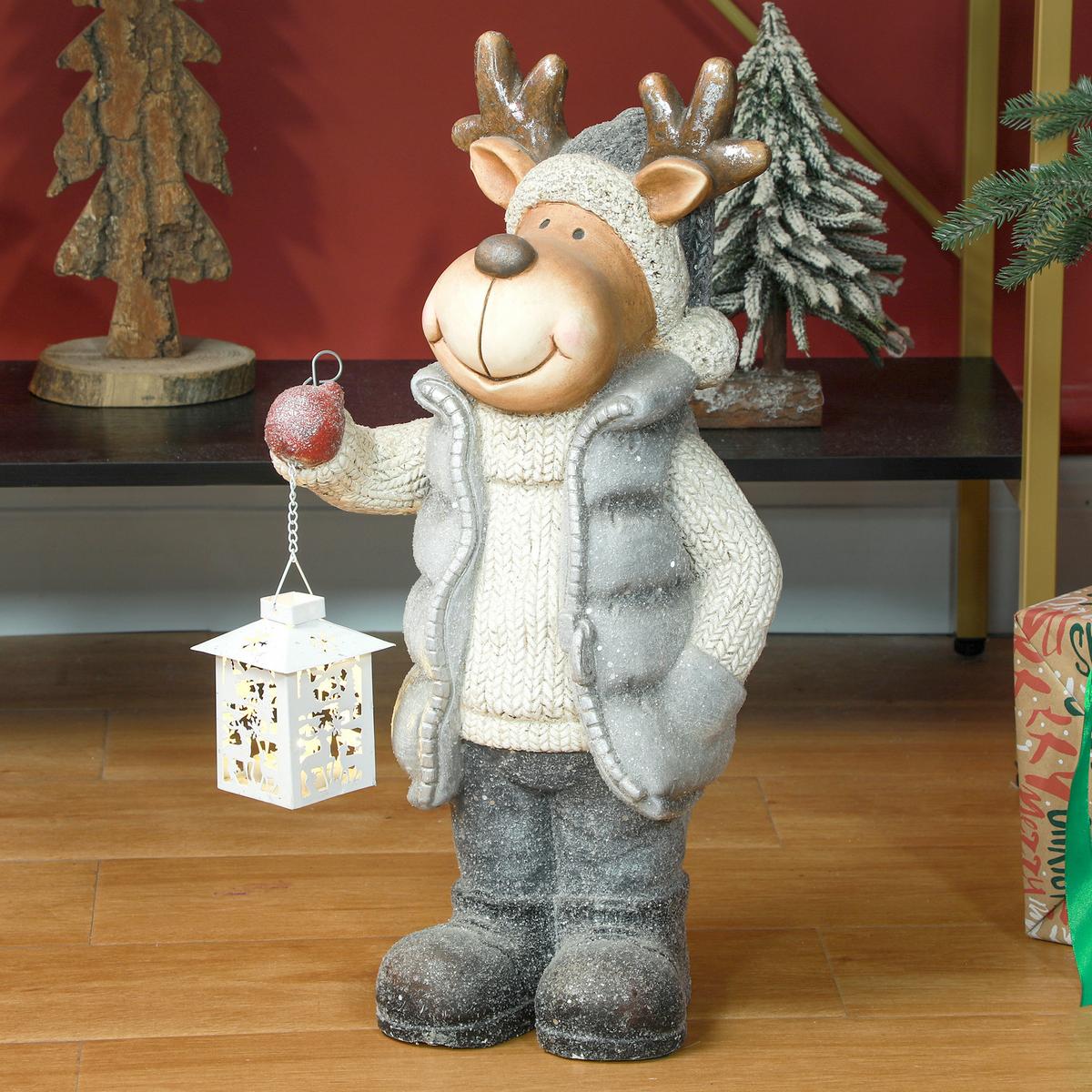 WEIHNACHTSDEKO Figur 52 cm Rentier mit Laterne Weihnachtsfigur mit LED-Licht - Multicolor, Metall (19.5/52/25.5cm) - HOMCOM