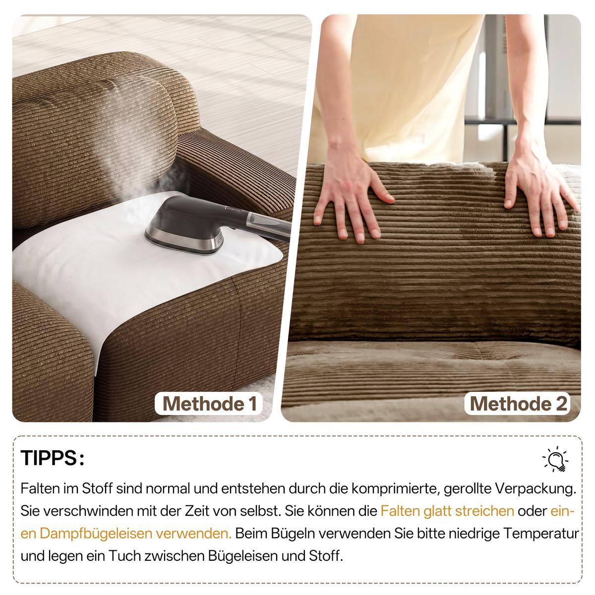 ECKSOFA Modulares Boneless Cord Sofa 2-Sitzer - Braun, Textil (208/178cm) - Urban Meuble