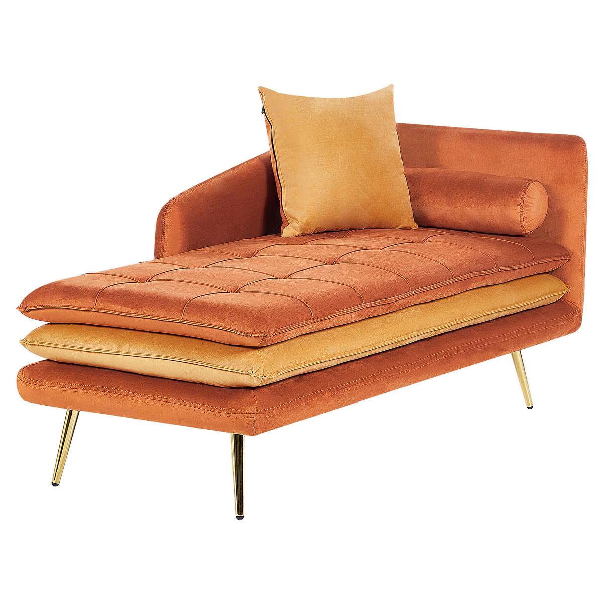 CHAISELONGUE-RECHTSSEITIGE Samtstoff Orange Gonesse - Goldfarben/Orange, Textil (160/72/79cm) - Beliani