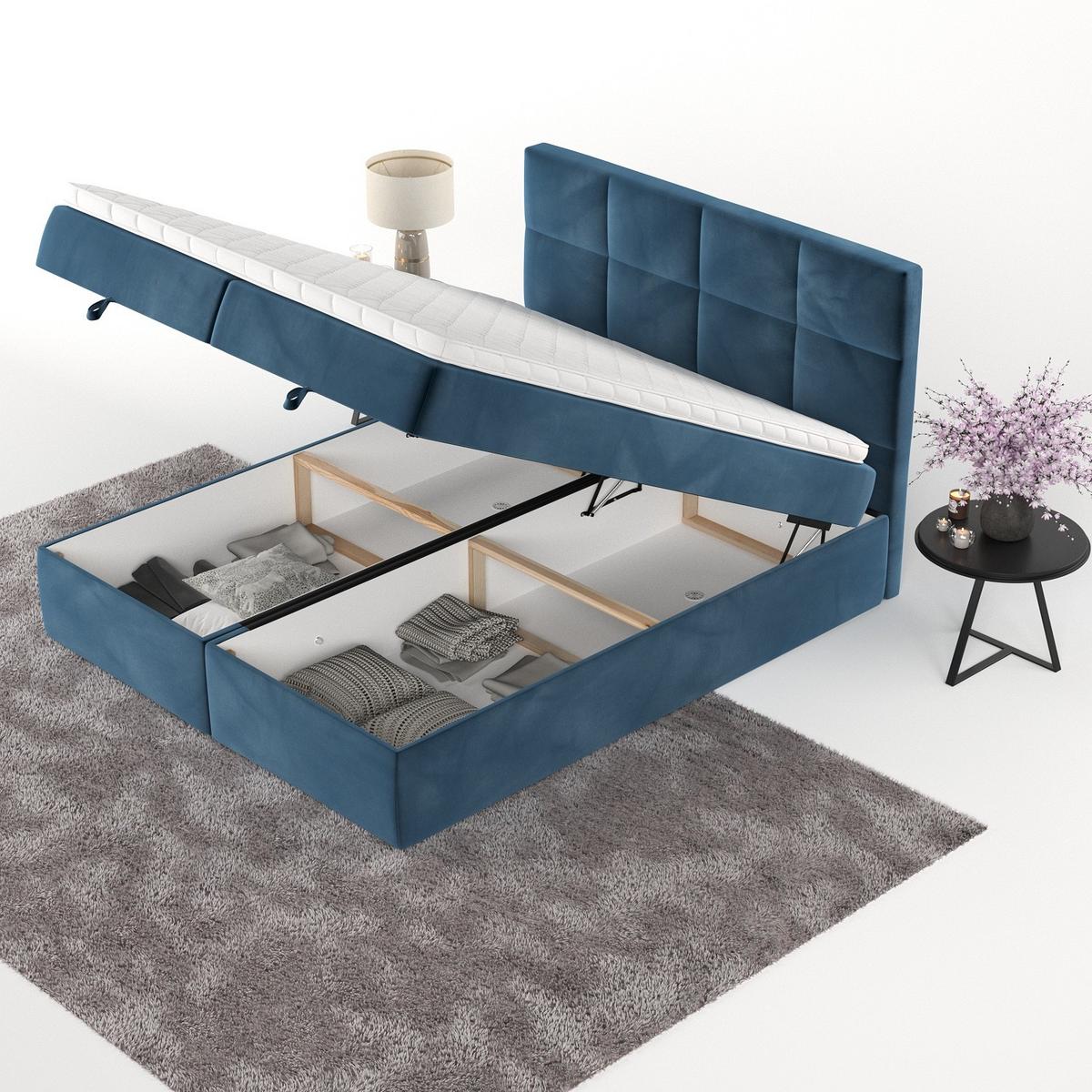 BOXBETT Velto 180/200 cm Dunkelblau im Kronos Stoff - Schwarz/Dunkelblau, Holz/Holzwerkstoff (180/200cm) - AltaBeds