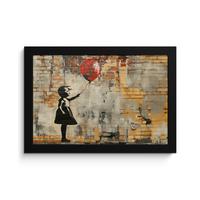 POSTER MIT RAHMENGERAHMTES BILD Graffiti - Banksy - Mädchen - Straßenkunst 30x20 cm - Sandfarben, Papier (30/20cm) - MuchoWow