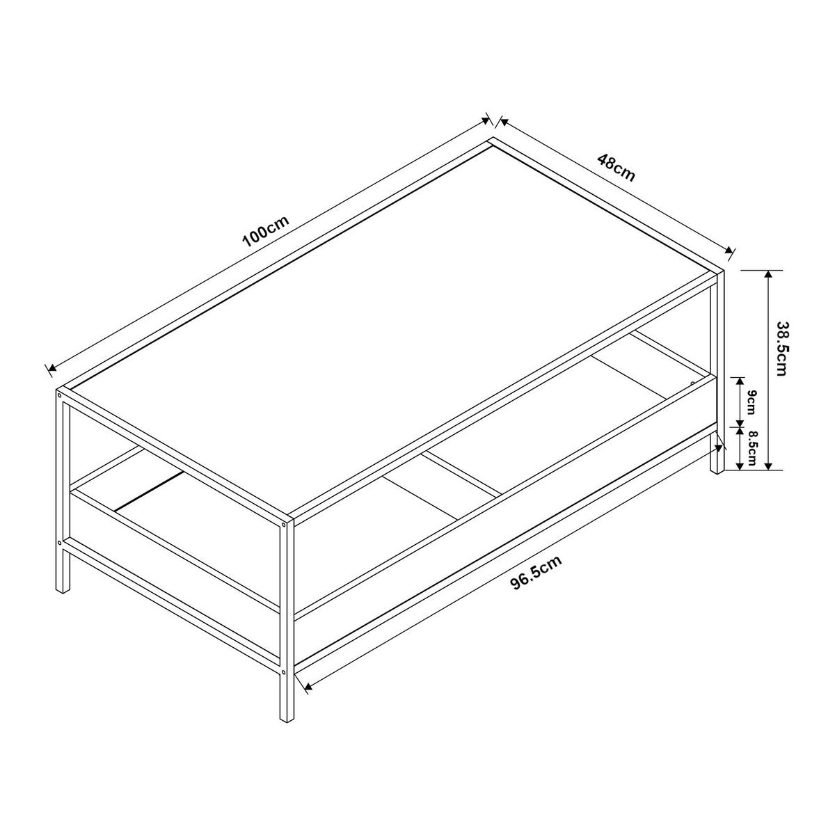 COUCHTISCH Belana 100/48/39 cm - Eichefarben/Schwarz, Holzwerkstoff/Metall (48/100/38.5cm) - [en.casa]