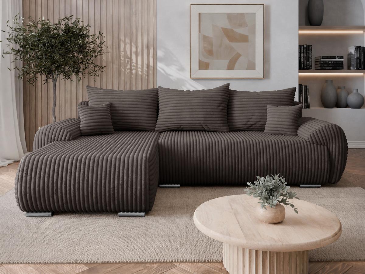 ECKSOFA Ubo L Cord, Seite: Links - Silberfarben/Braun, Holz/Kunststoff (282/187cm) - MIRJAN24