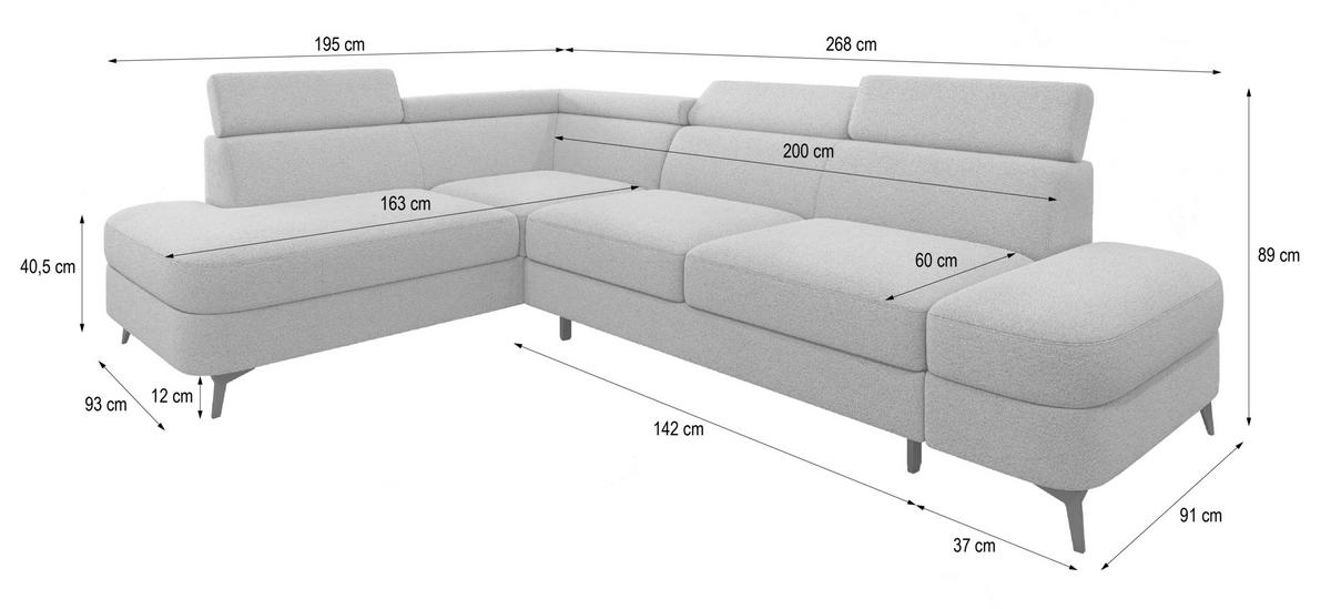 ECKSOFA AVISE Q L-S Creme Boucle-Stoff mit Schlaffunktion - Creme, Holzwerkstoff/Textil (268/195cm) - MASSENO