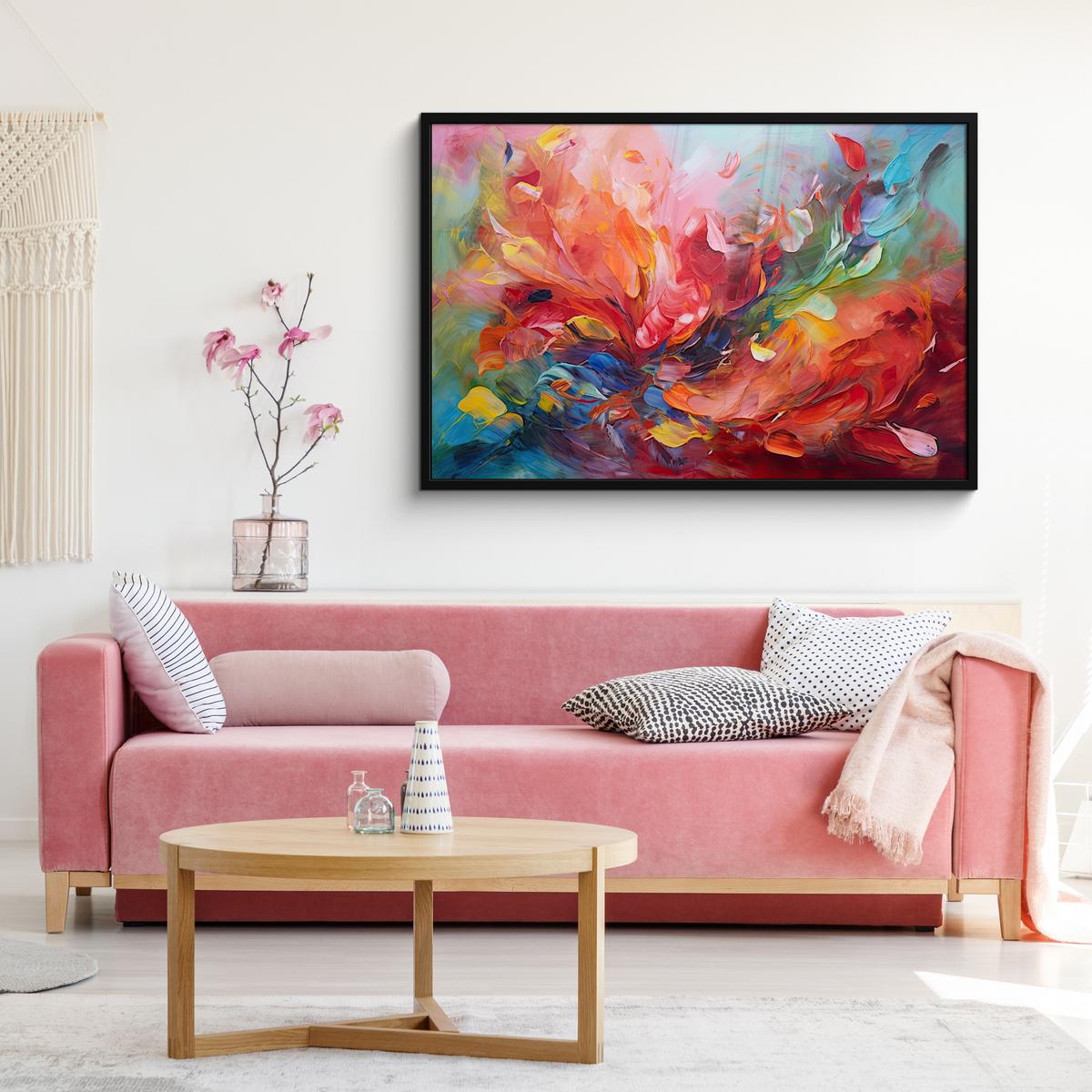 POSTER MIT RAHMENGERAHMTES BILD Ölgemälde - Kunst - Abstrakt - Farbenfroh 120x80 cm - Altrosa, Papier (120/80cm) - MuchoWow