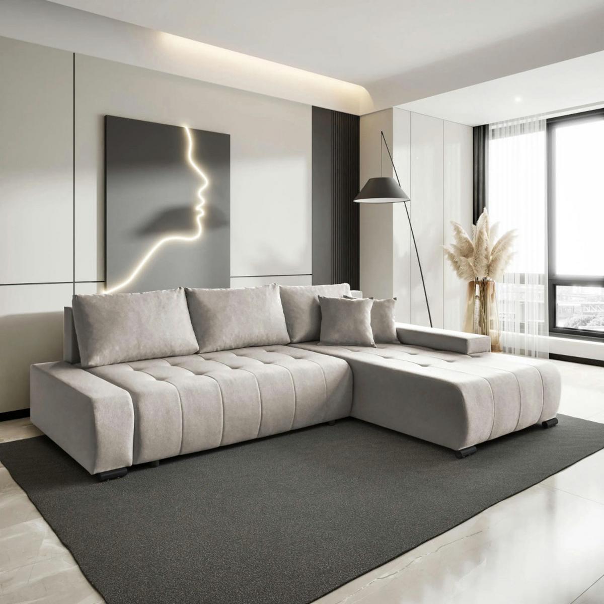 ECKSCHLAFSOFA Draco L Beige - Beige/Schwarz, Textil/Metall (268/183cm) - Beautysofa