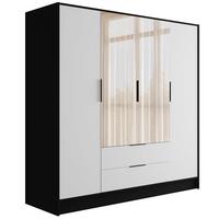 KLEIDERSCHRANK mit Spiegel und Flügeltüren KOLIN 200x200cm Schwarz / Weiß - Schwarz/Weiß, Holzwerkstoff (200/200/51cm) - ALTDECOR
