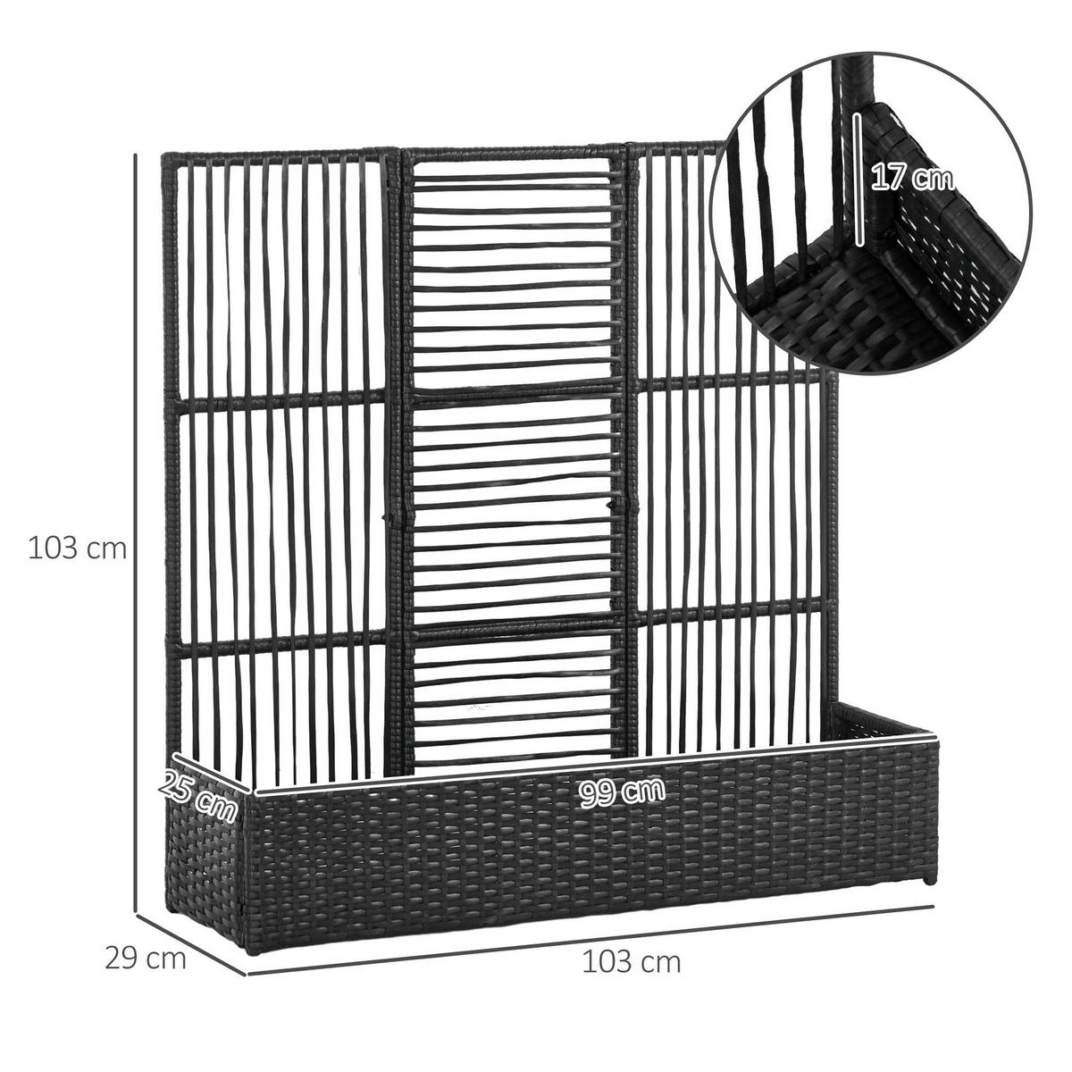 POLYRATTAN Hochbee, Schwarz - Schwarz, Metall (29/103/103cm) - Outsunny