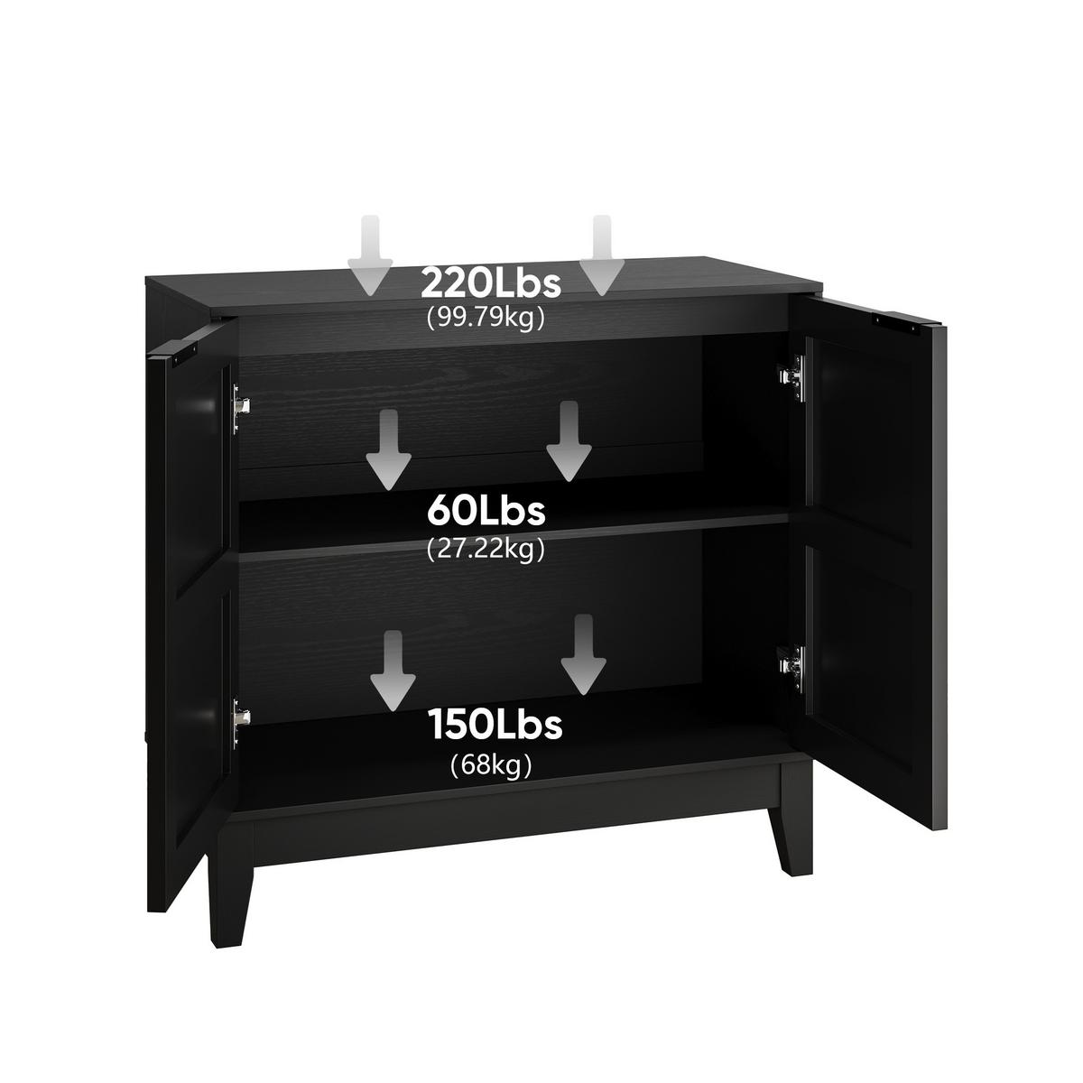 SIDEBOARD 80 cm Schwarz MDF mit 2 Türen, geschnitzter Front und verstellbaren Regalen - Schwarz, Holzwerkstoff (80/76/38cm) - Urban Meuble