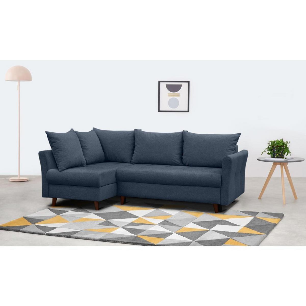 ECKSCHLAFSOFA Neron mit 2 Bettkasten und Beine in Wengefarbe, Dunkelblau, links - Wengefarben/Dunkelblau, Textil (233/148cm) - Beautysofa
