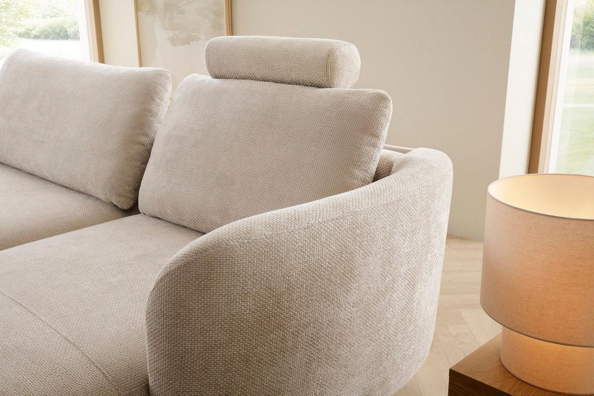 ECKSOFA VICO Beige Chenille mit Schlaffunktion - Beige, Holz (260/182cm) - MASSENO