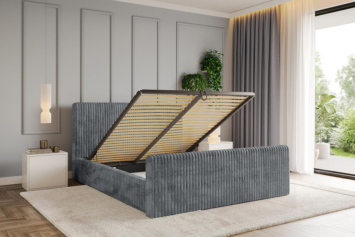 POLSTERBETT mit Bettkasten, Fußteil und Lattenrost, Boxbett mit Matratze H3/H4 - ALOVA-Z-V1 120x200 Dunkelgrau - Dunkelgrau, Holzwerkstoff/Textil (120/200cm) - ALTDECOR