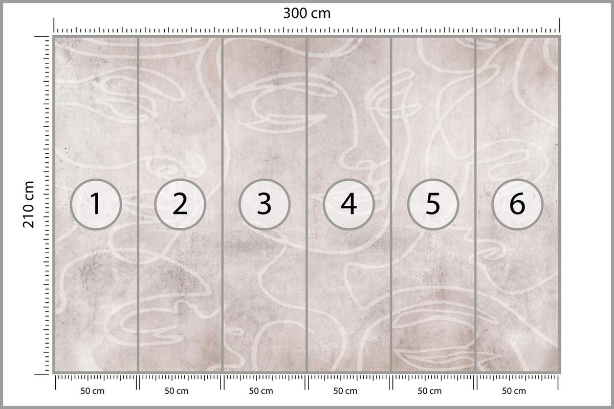 FOTOTAPETE für Schlafzimmer Abstrakte Gesichter Beton 300x210 - Beige/Braun, Papier (300/210cm) - Muralo