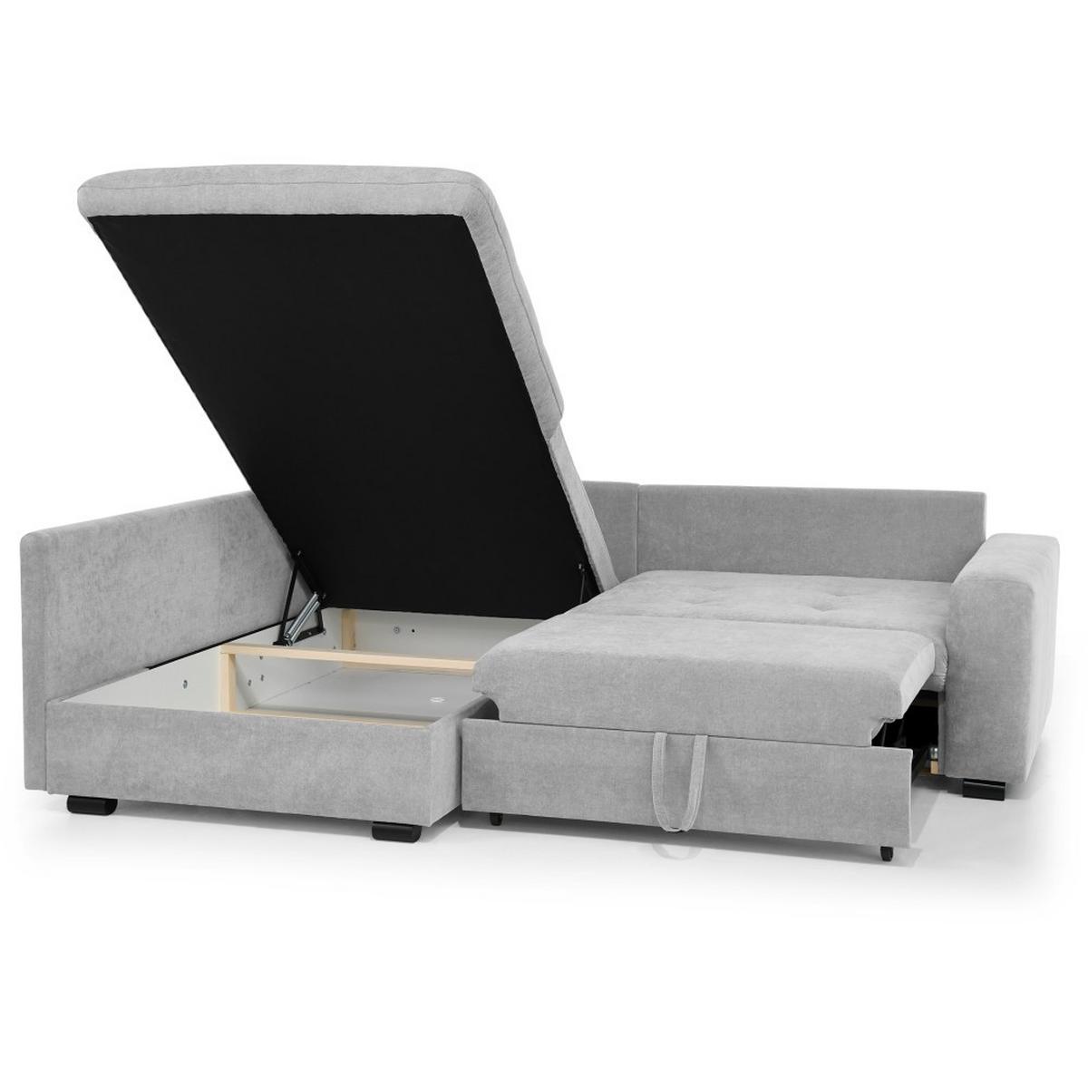 ECKSCHLAFSOFA Ramo mit Bettkasten, Topper gratis, Hellgrau, links - Hellgrau/Schwarz, Textil (190/229cm) - Beautysofa